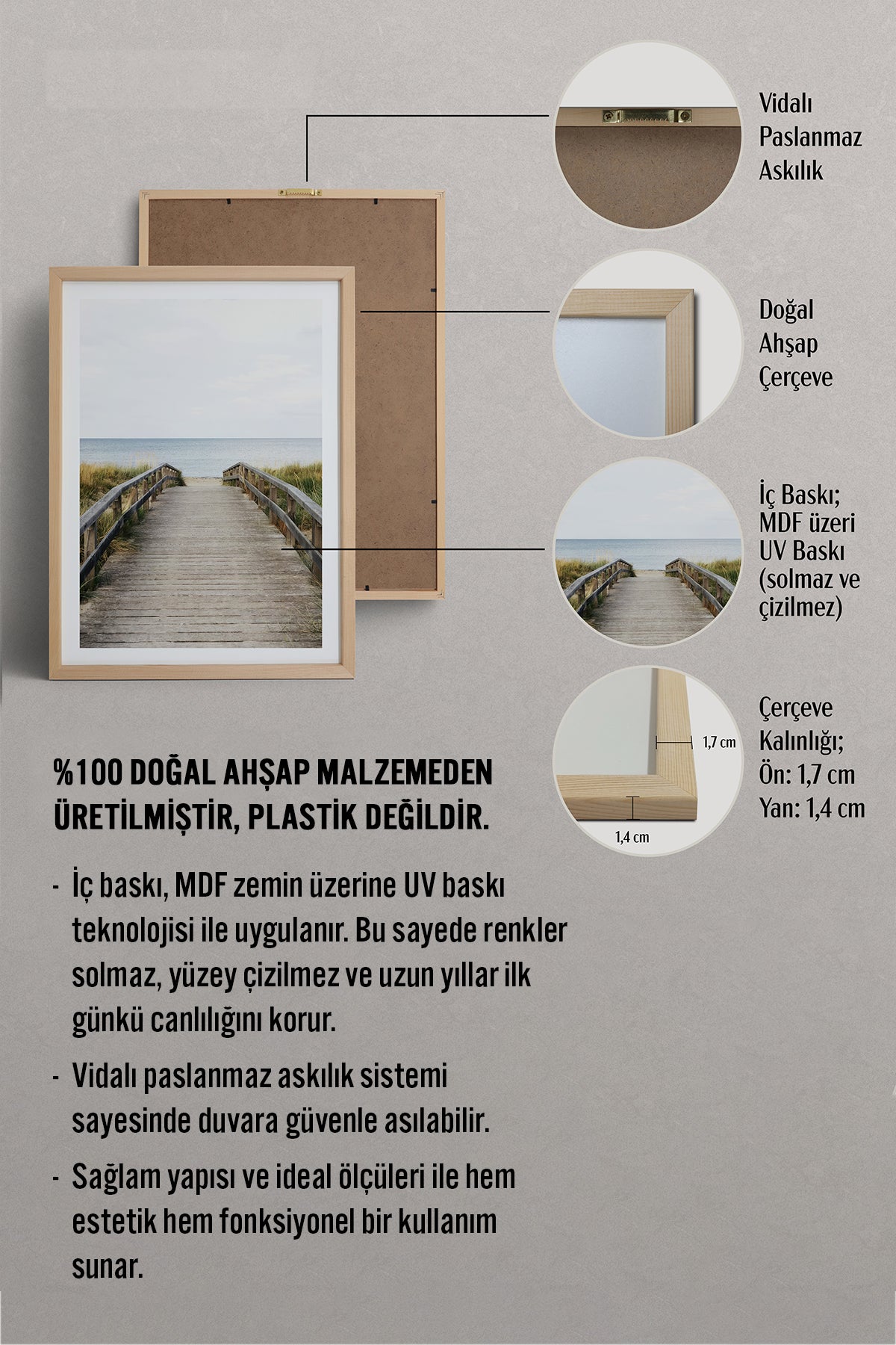 HOMEPACK Ahşap Çerçeveli Tablo Çerçeveli Poster Sanatsal Modern Duvar Dekoru TK-1422
