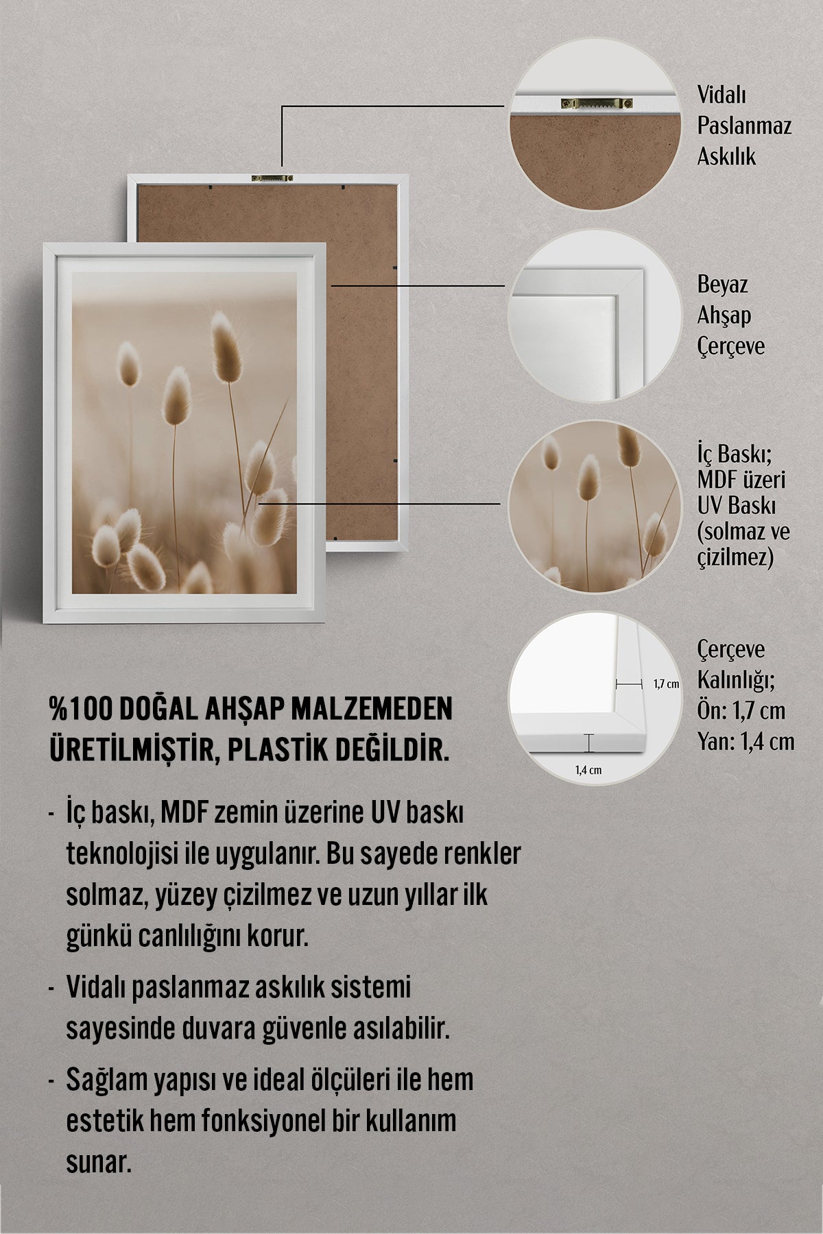 HOMEPACK Ahşap Çerçeveli Tablo Çerçeveli Poster Sanatsal Modern Duvar Dekoru TK-1423
