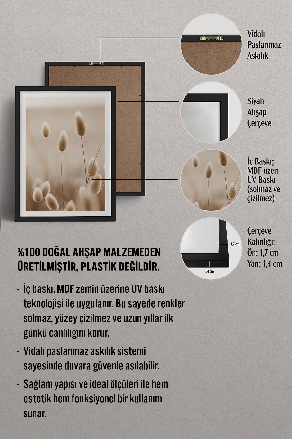 HOMEPACK Ahşap Çerçeveli Tablo Çerçeveli Poster Sanatsal Modern Duvar Dekoru TK-1423