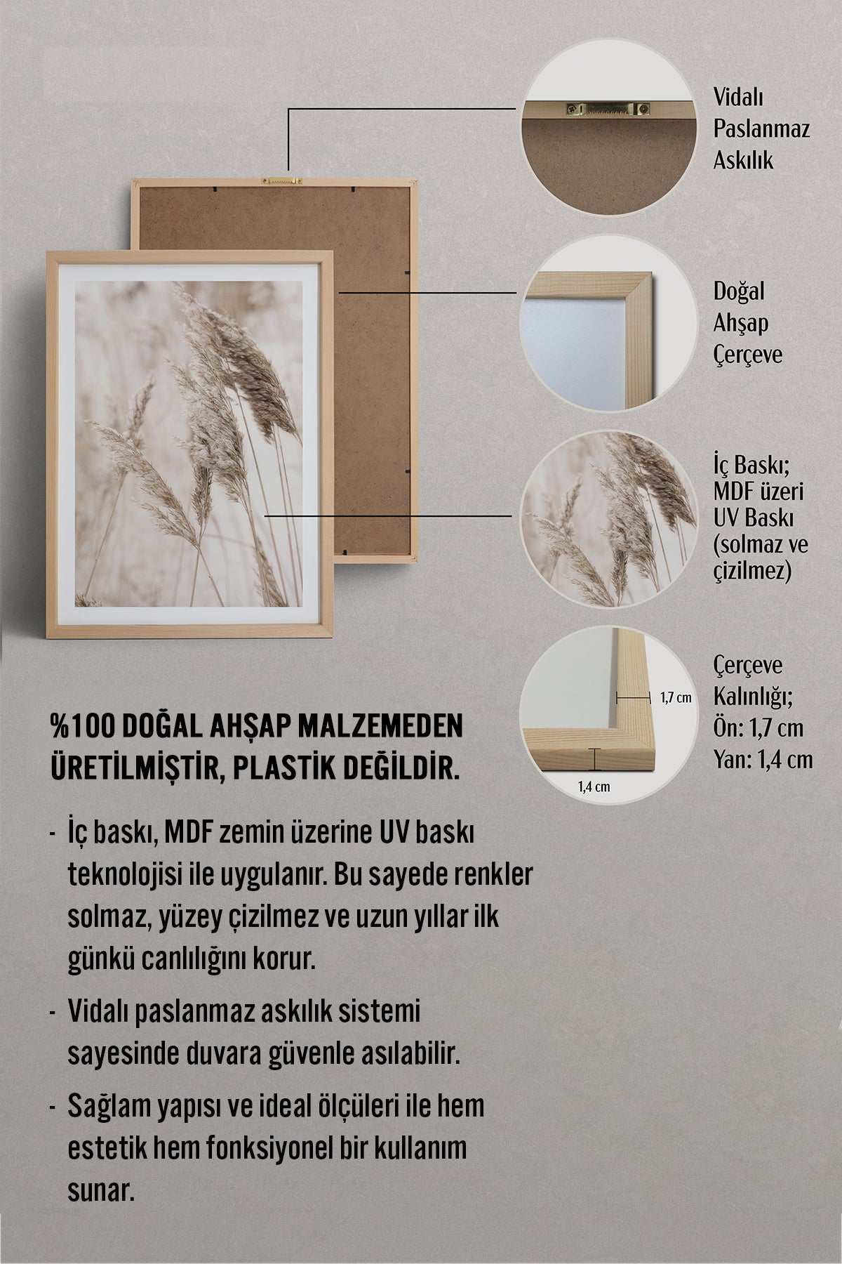 HOMEPACK Ahşap Çerçeveli Tablo Çerçeveli Poster Sanatsal Modern Duvar Dekoru TK-1424