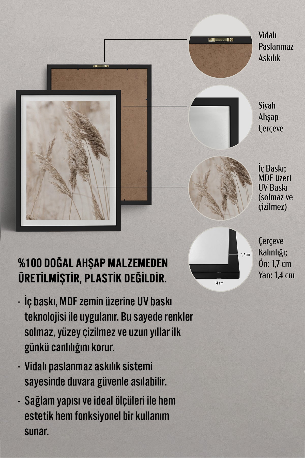HOMEPACK Ahşap Çerçeveli Tablo Çerçeveli Poster Sanatsal Modern Duvar Dekoru TK-1424