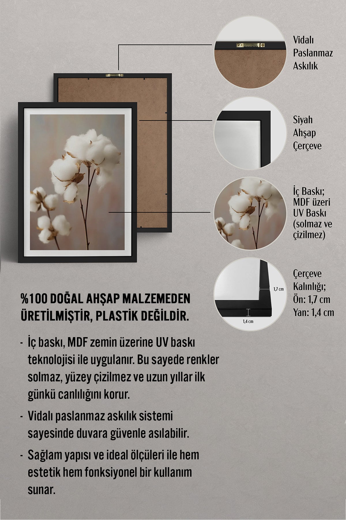 HOMEPACK Ahşap Çerçeveli Tablo Çerçeveli Poster Sanatsal Modern Duvar Dekoru TK-1425