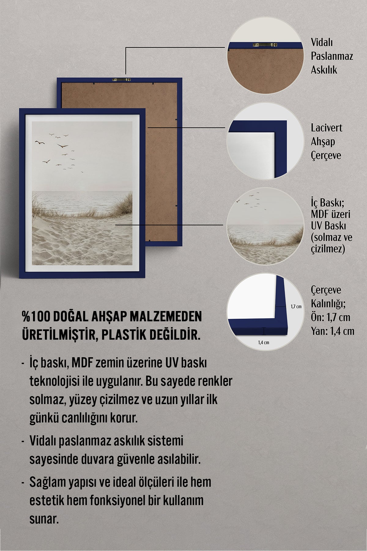 HOMEPACK Ahşap Çerçeveli Tablo Çerçeveli Poster Sanatsal Modern Duvar Dekoru TK-1426