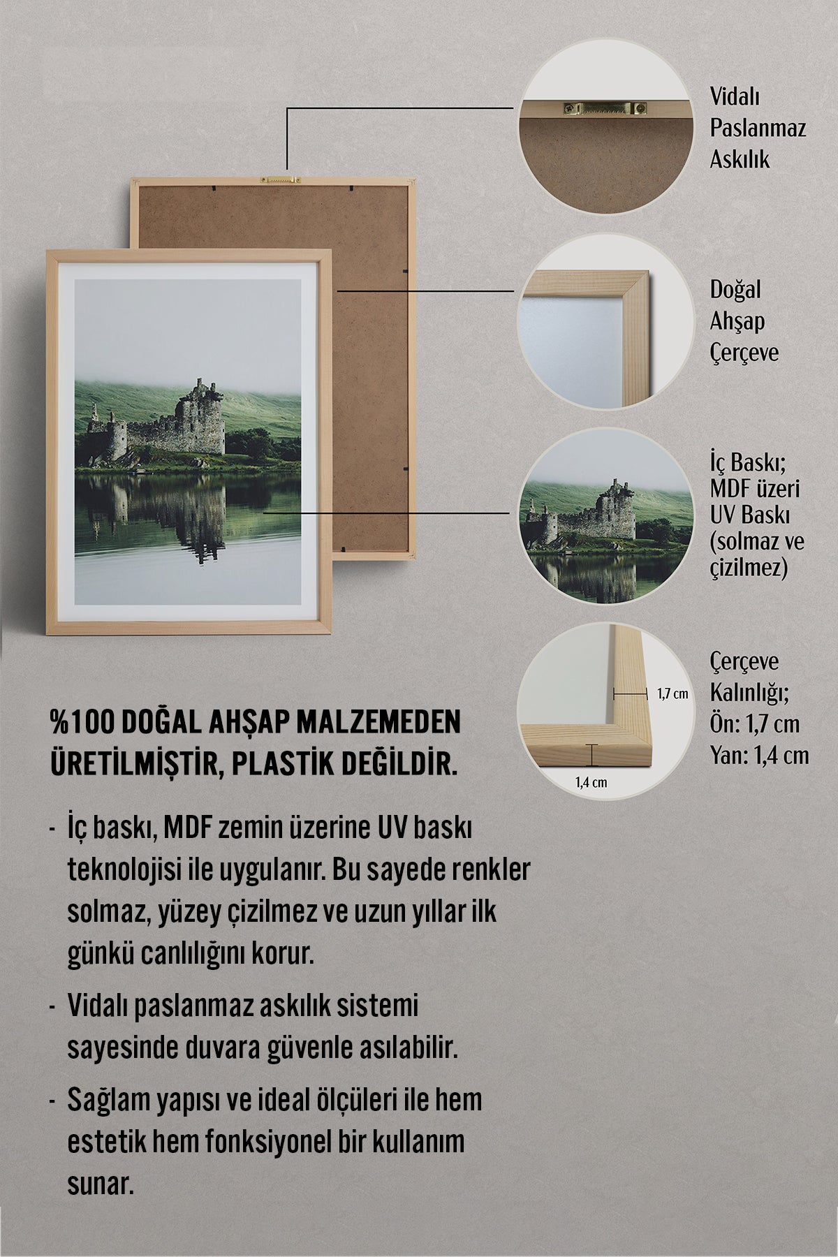 HOMEPACK Ahşap Çerçeveli Tablo Çerçeveli Poster Sanatsal Modern Duvar Dekoru TK-1427