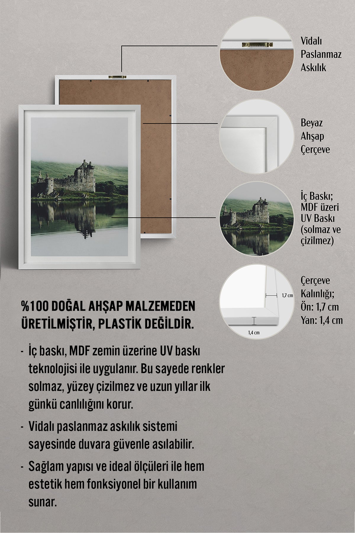 HOMEPACK Ahşap Çerçeveli Tablo Çerçeveli Poster Sanatsal Modern Duvar Dekoru TK-1427