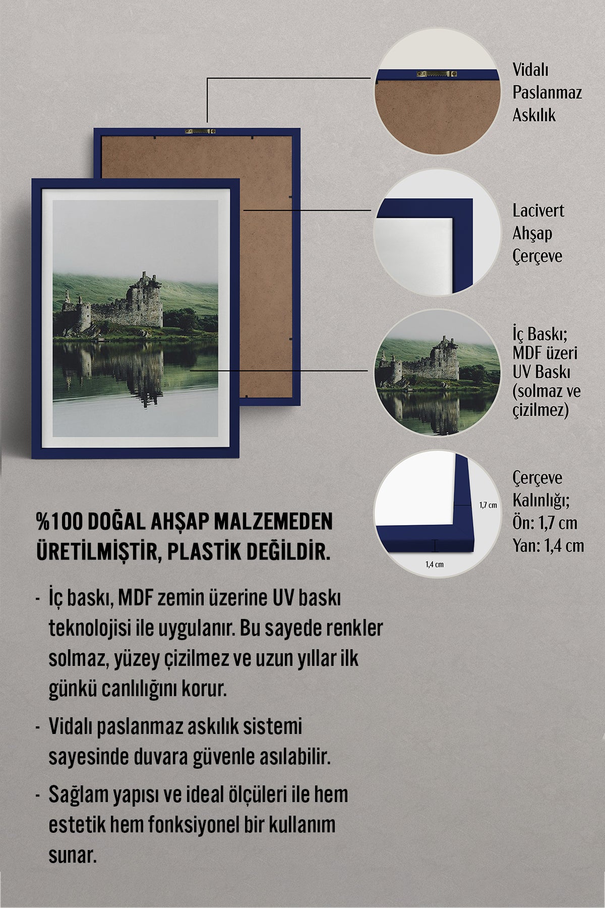 HOMEPACK Ahşap Çerçeveli Tablo Çerçeveli Poster Sanatsal Modern Duvar Dekoru TK-1427