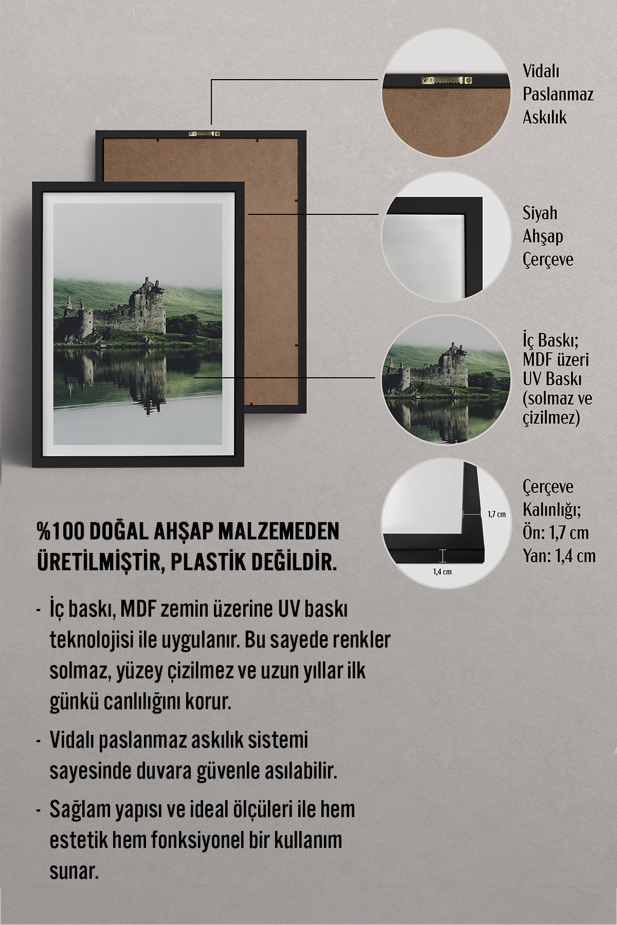 HOMEPACK Ahşap Çerçeveli Tablo Çerçeveli Poster Sanatsal Modern Duvar Dekoru TK-1427