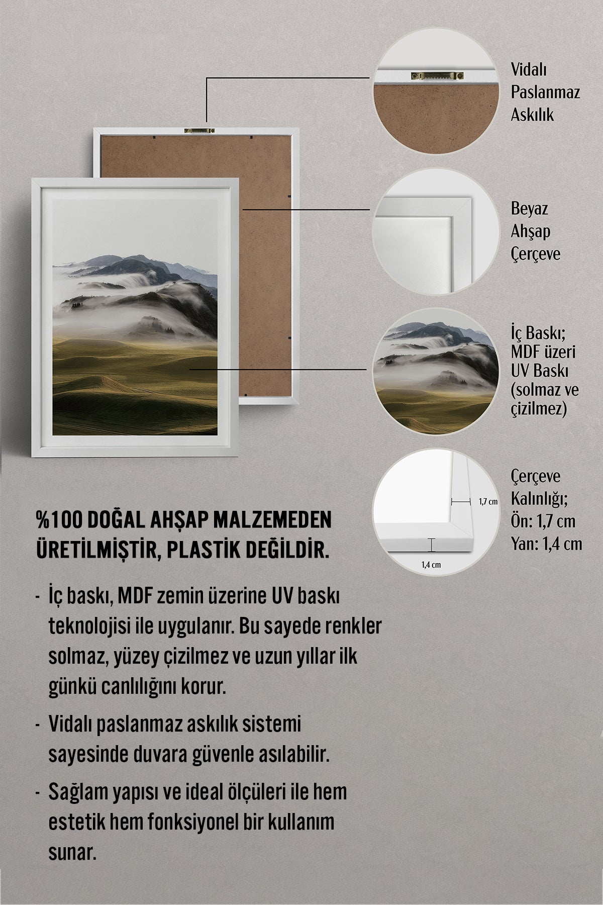 HOMEPACK Ahşap Çerçeveli Tablo Çerçeveli Poster Sanatsal Modern Duvar Dekoru TK-1428