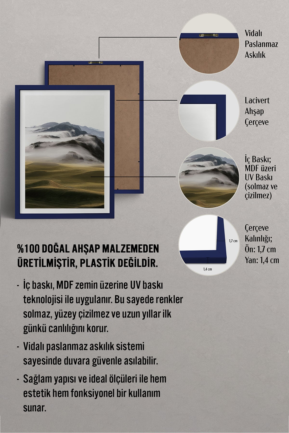 HOMEPACK Ahşap Çerçeveli Tablo Çerçeveli Poster Sanatsal Modern Duvar Dekoru TK-1428