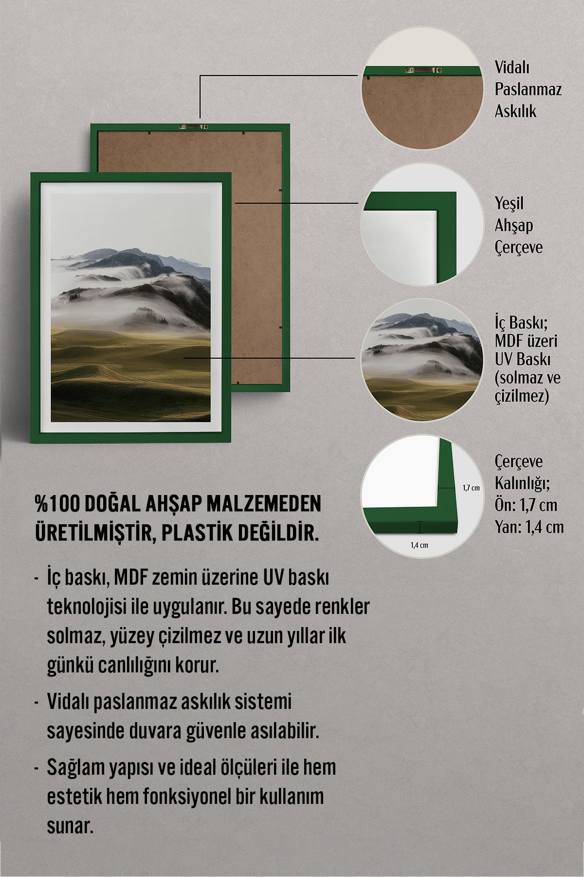 HOMEPACK Ahşap Çerçeveli Tablo Çerçeveli Poster Sanatsal Modern Duvar Dekoru TK-1428