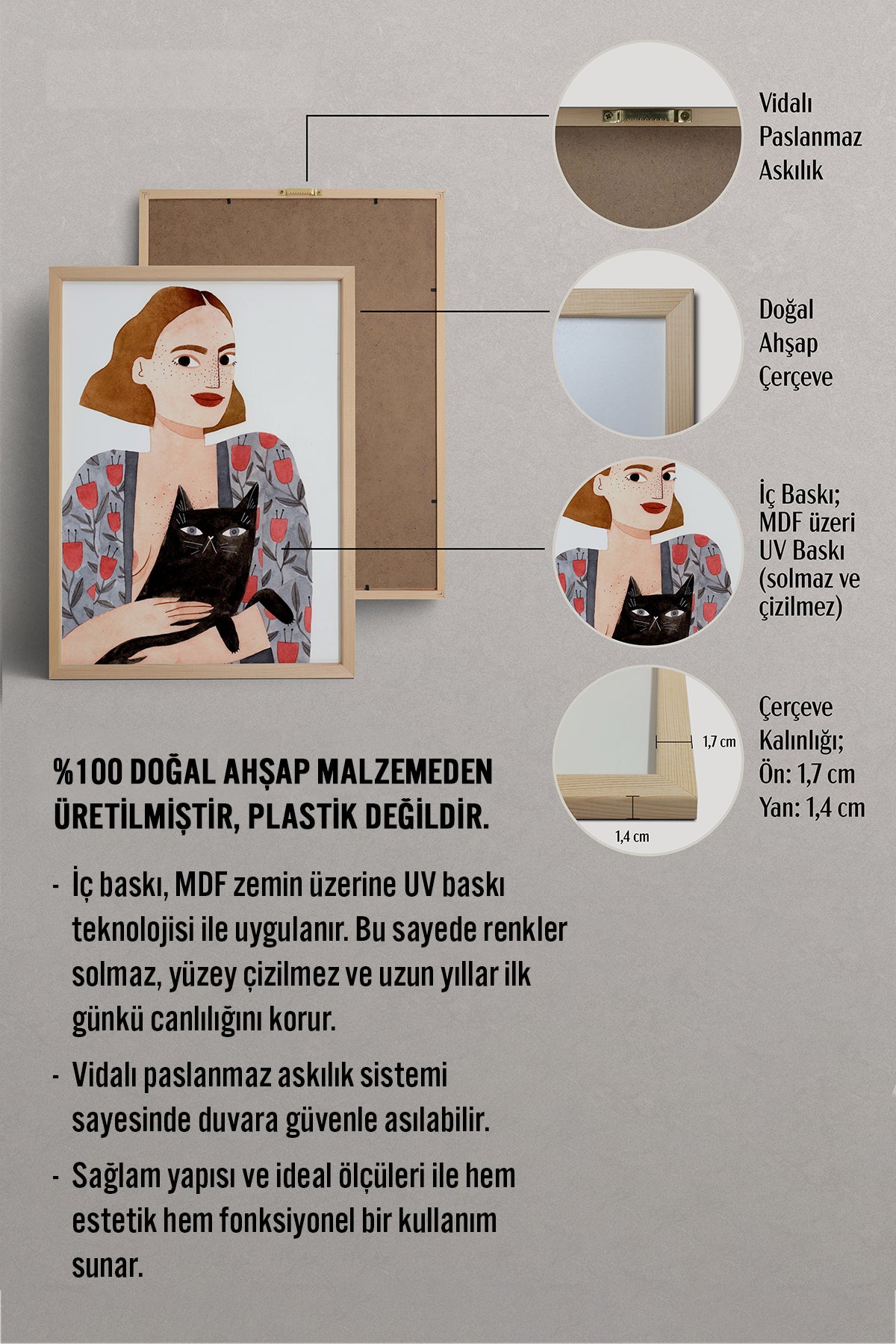 HOMEPACK Ahşap Çerçeveli Tablo Çerçeveli Poster Sanatsal Modern Duvar Dekoru TK-1429