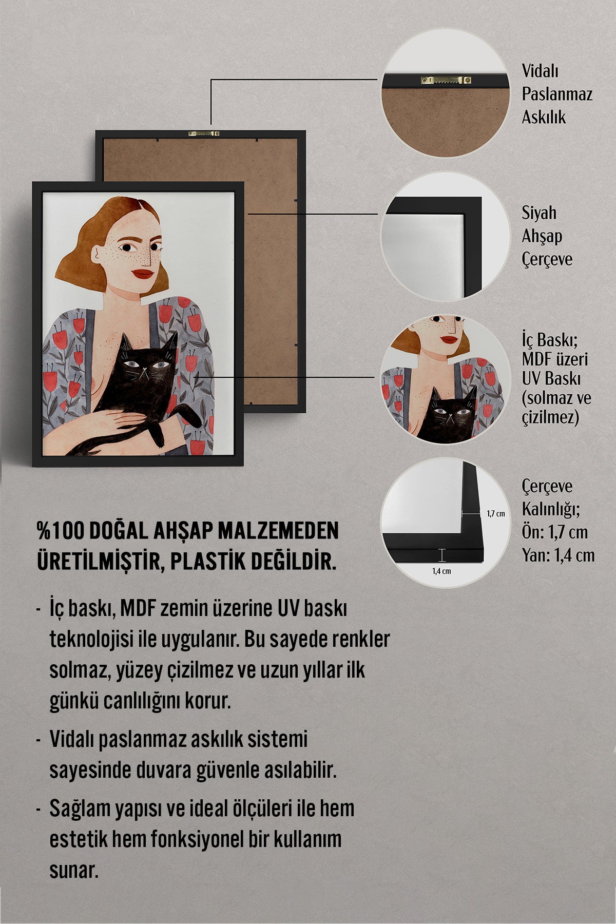 HOMEPACK Ahşap Çerçeveli Tablo Çerçeveli Poster Sanatsal Modern Duvar Dekoru TK-1429