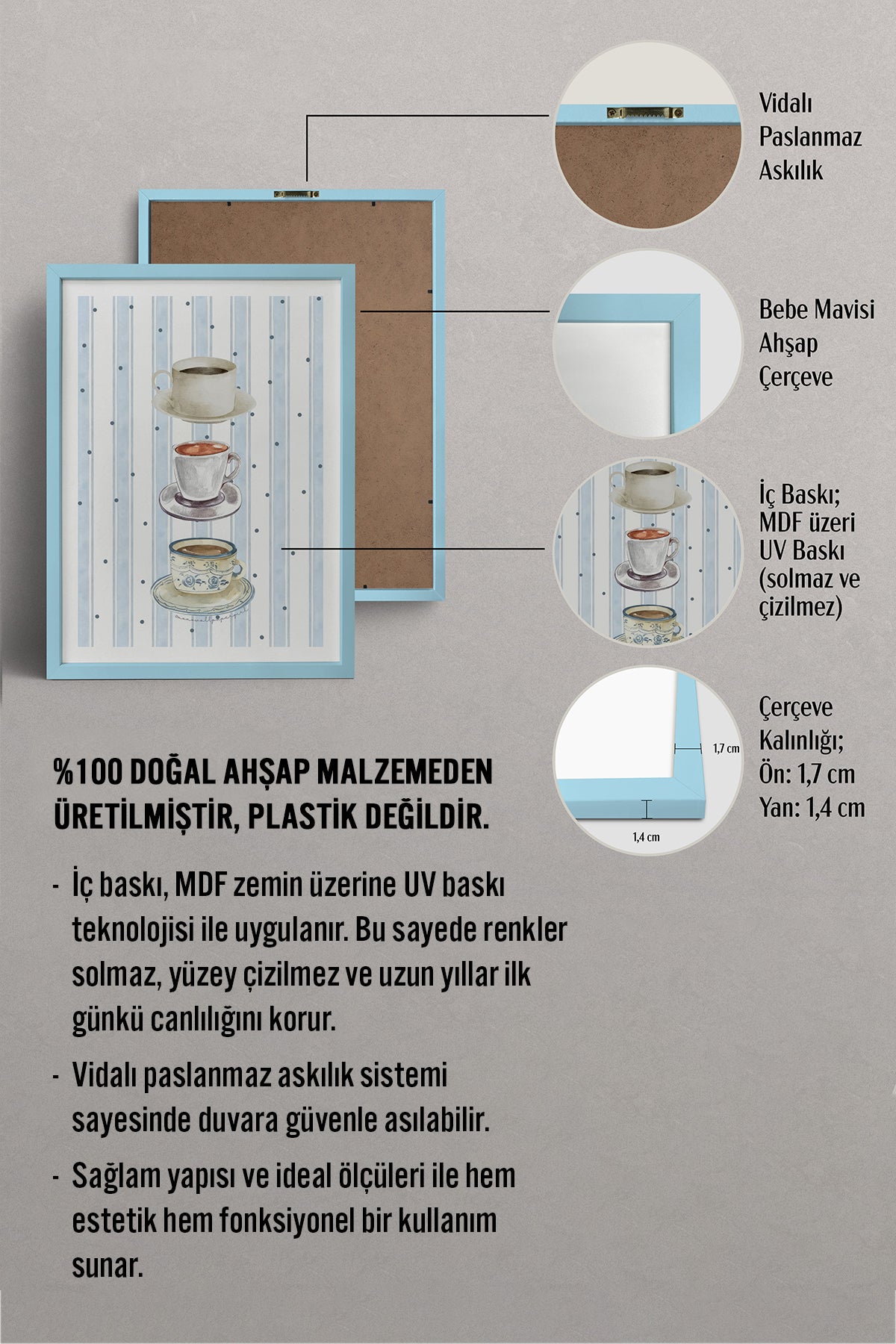HOMEPACK Ahşap Çerçeveli Tablo Çerçeveli Poster Sanatsal Modern Duvar Dekoru TK-1430