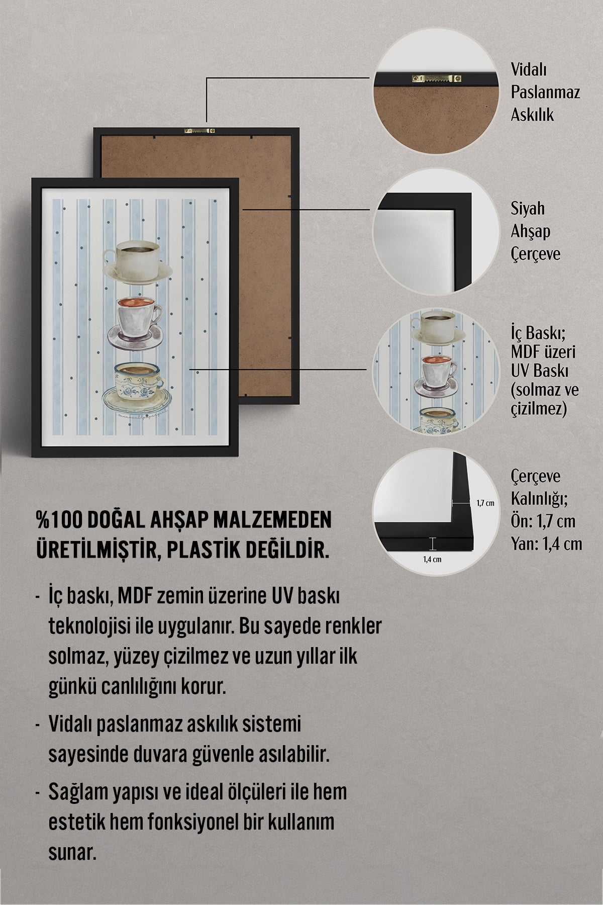 HOMEPACK Ahşap Çerçeveli Tablo Çerçeveli Poster Sanatsal Modern Duvar Dekoru TK-1430