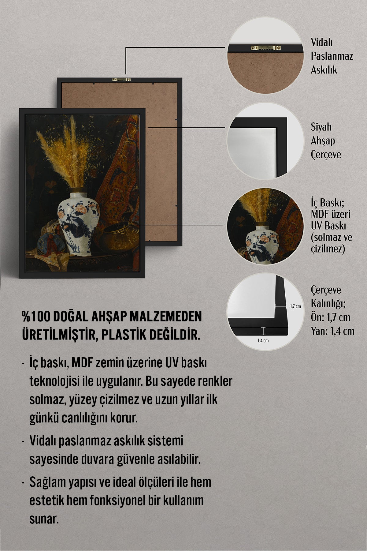 HOMEPACK Ahşap Çerçeveli Tablo Çerçeveli Poster Sanatsal Modern Duvar Dekoru TK-1431