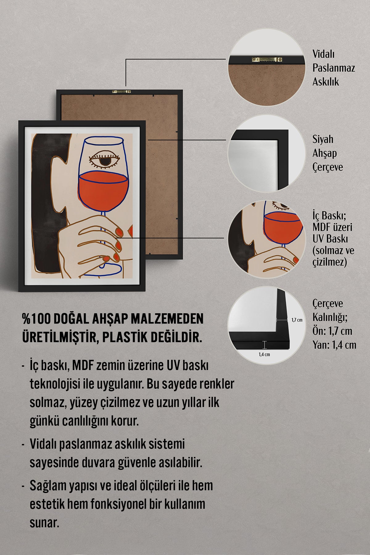 HOMEPACK Ahşap Çerçeveli Tablo Çerçeveli Poster Sanatsal Modern Duvar Dekoru TK-731