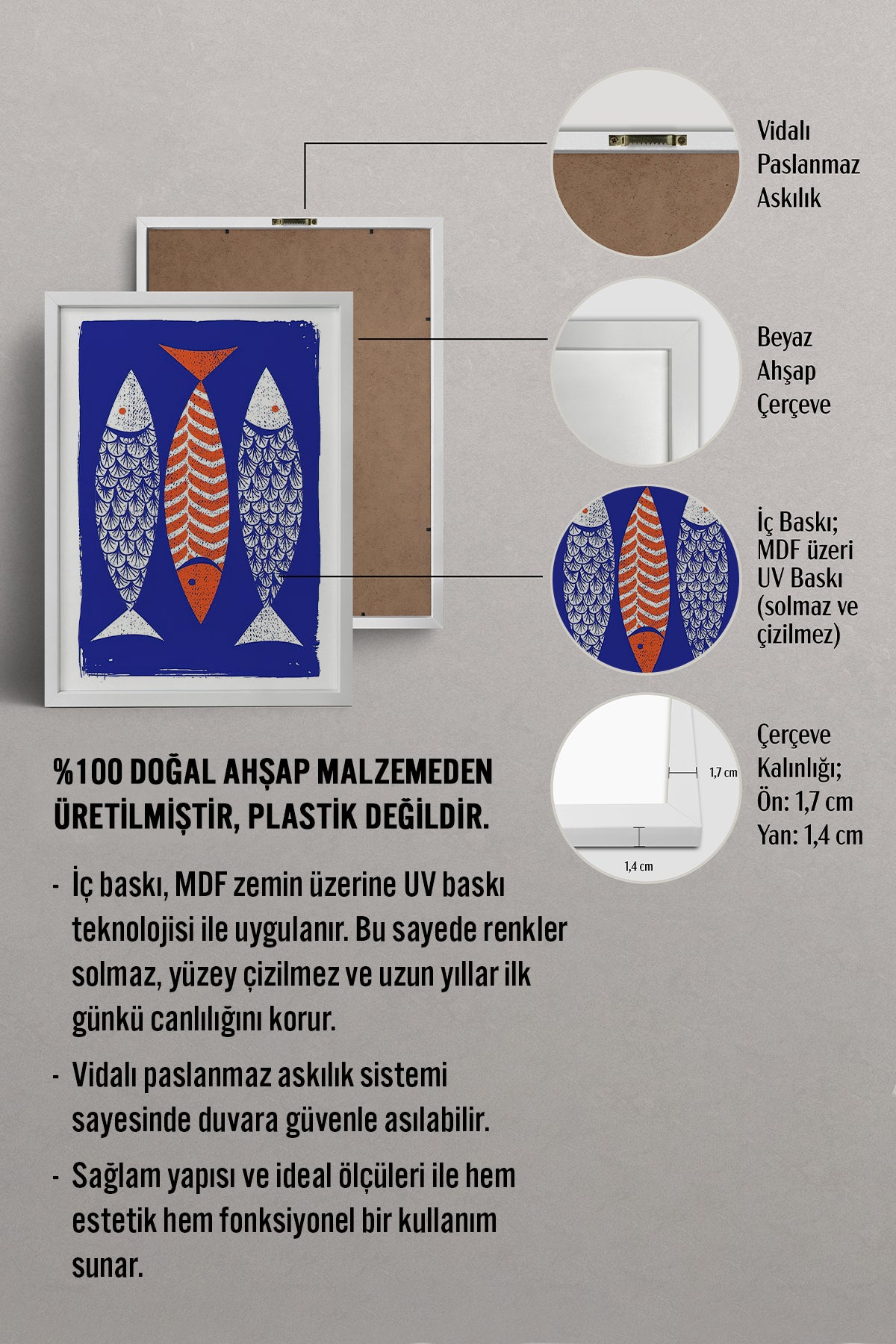 HOMEPACK Ahşap Çerçeveli Tablo Çerçeveli Poster Sanatsal Modern Duvar Dekoru TK-732
