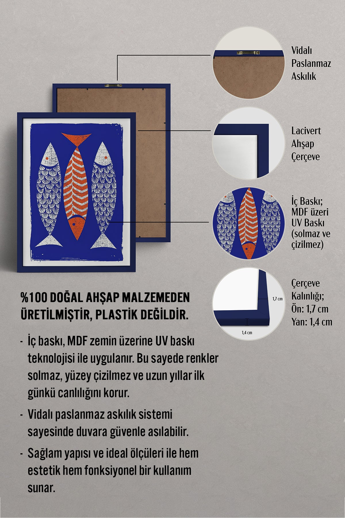 HOMEPACK Ahşap Çerçeveli Tablo Çerçeveli Poster Sanatsal Modern Duvar Dekoru TK-732