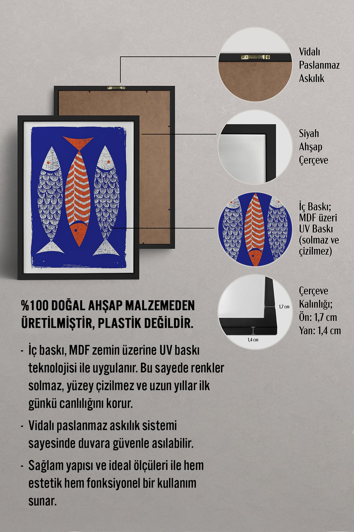 HOMEPACK Ahşap Çerçeveli Tablo Çerçeveli Poster Sanatsal Modern Duvar Dekoru TK-732