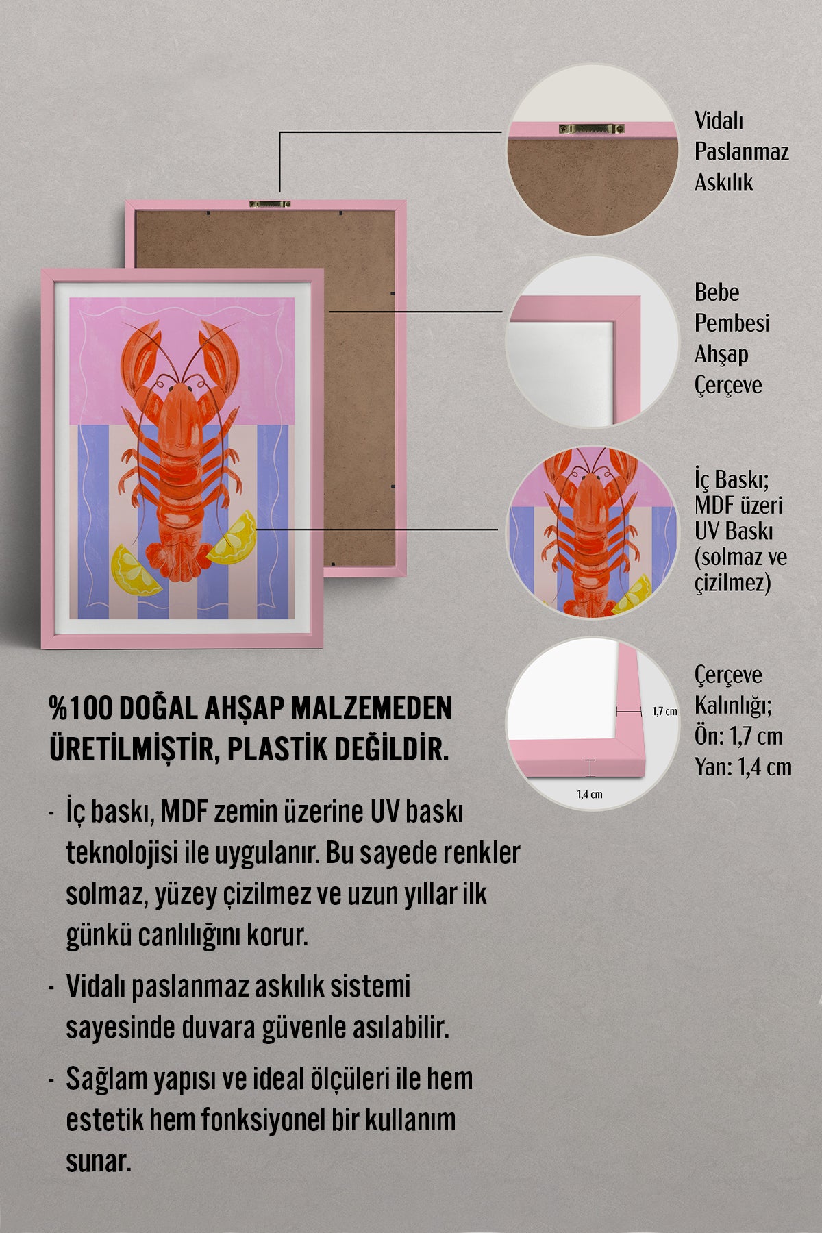 HOMEPACK Ahşap Çerçeveli Tablo Çerçeveli Poster Sanatsal Modern Duvar Dekoru TK-733