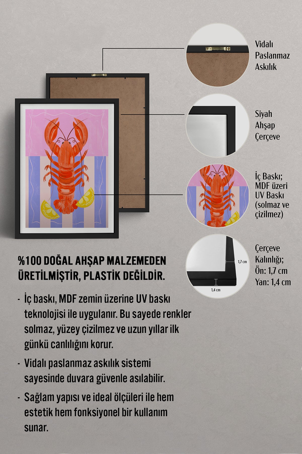 HOMEPACK Ahşap Çerçeveli Tablo Çerçeveli Poster Sanatsal Modern Duvar Dekoru TK-733