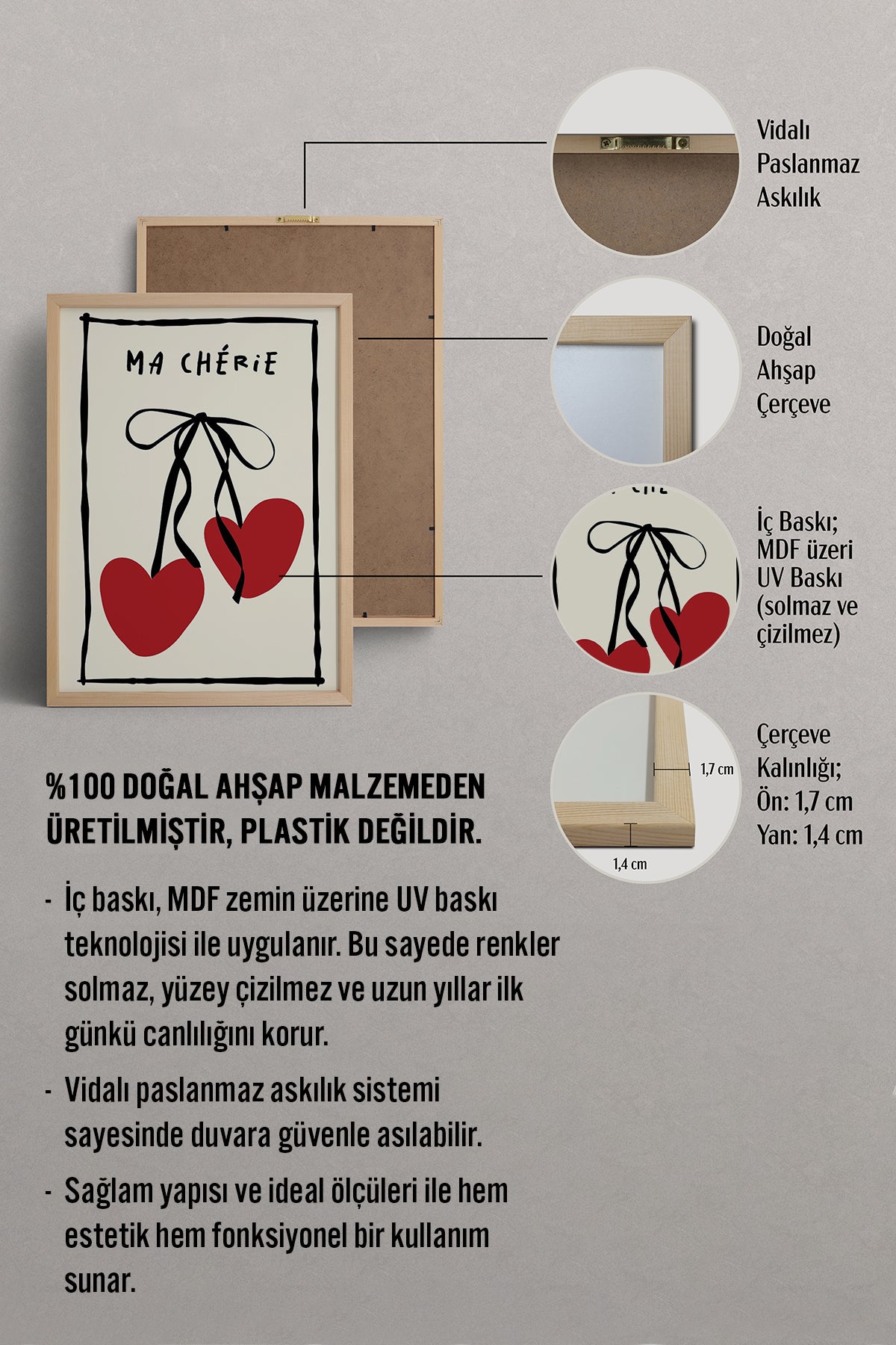 HOMEPACK Ahşap Çerçeveli Tablo Çerçeveli Poster Sanatsal Modern Duvar Dekoru TK-734