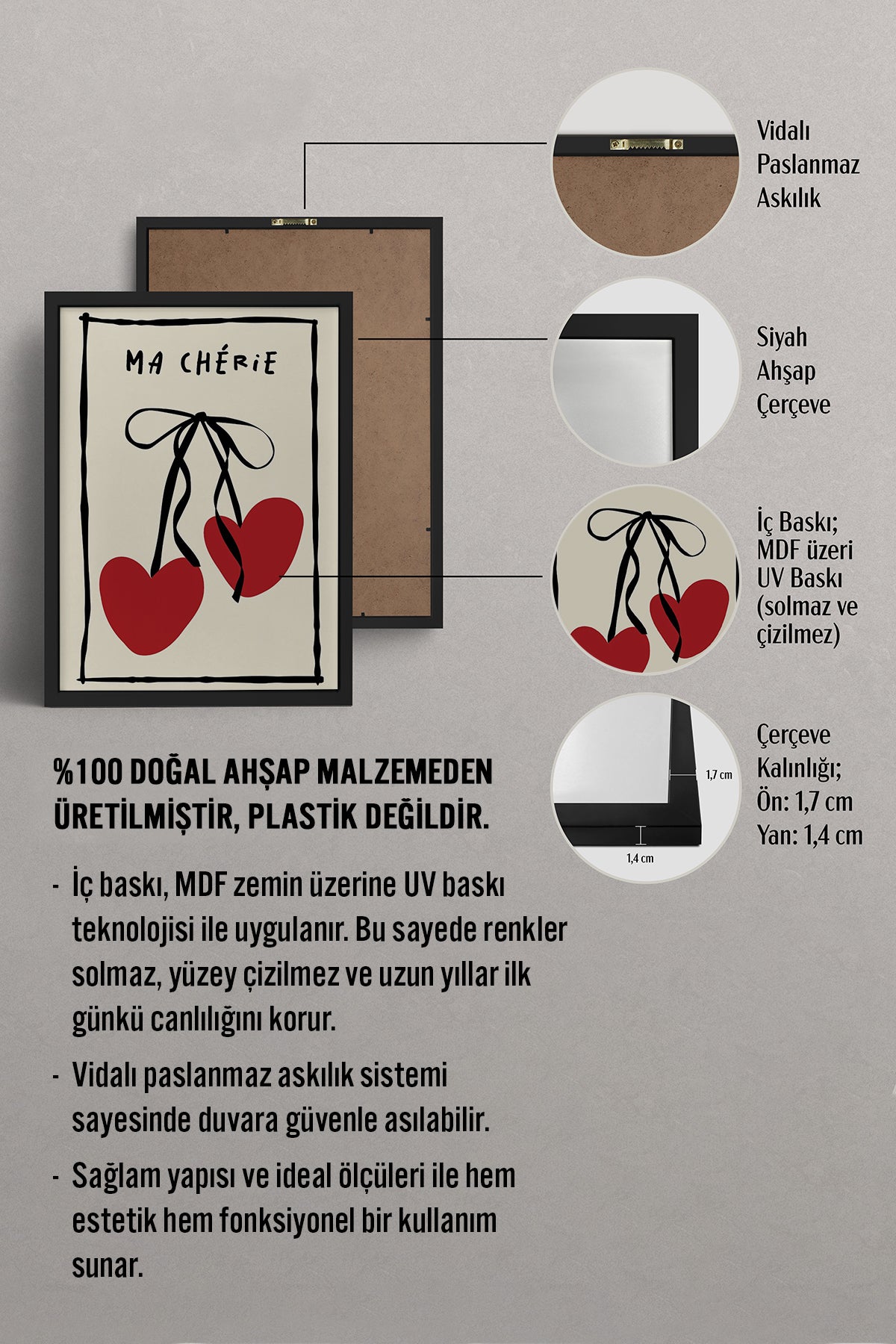 HOMEPACK Ahşap Çerçeveli Tablo Çerçeveli Poster Sanatsal Modern Duvar Dekoru TK-734