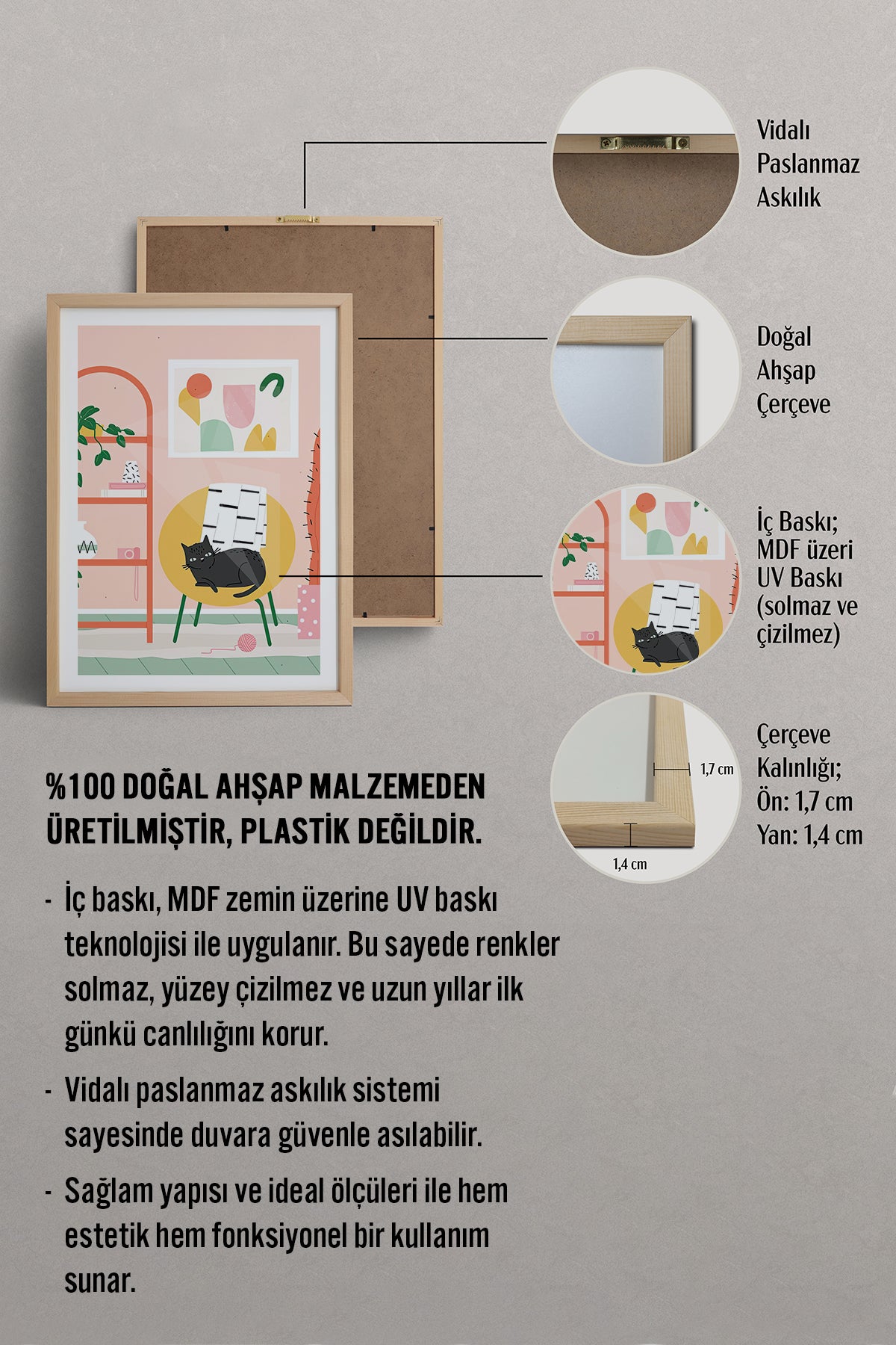 HOMEPACK Ahşap Çerçeveli Tablo Çerçeveli Poster Sanatsal Modern Duvar Dekoru TK-735