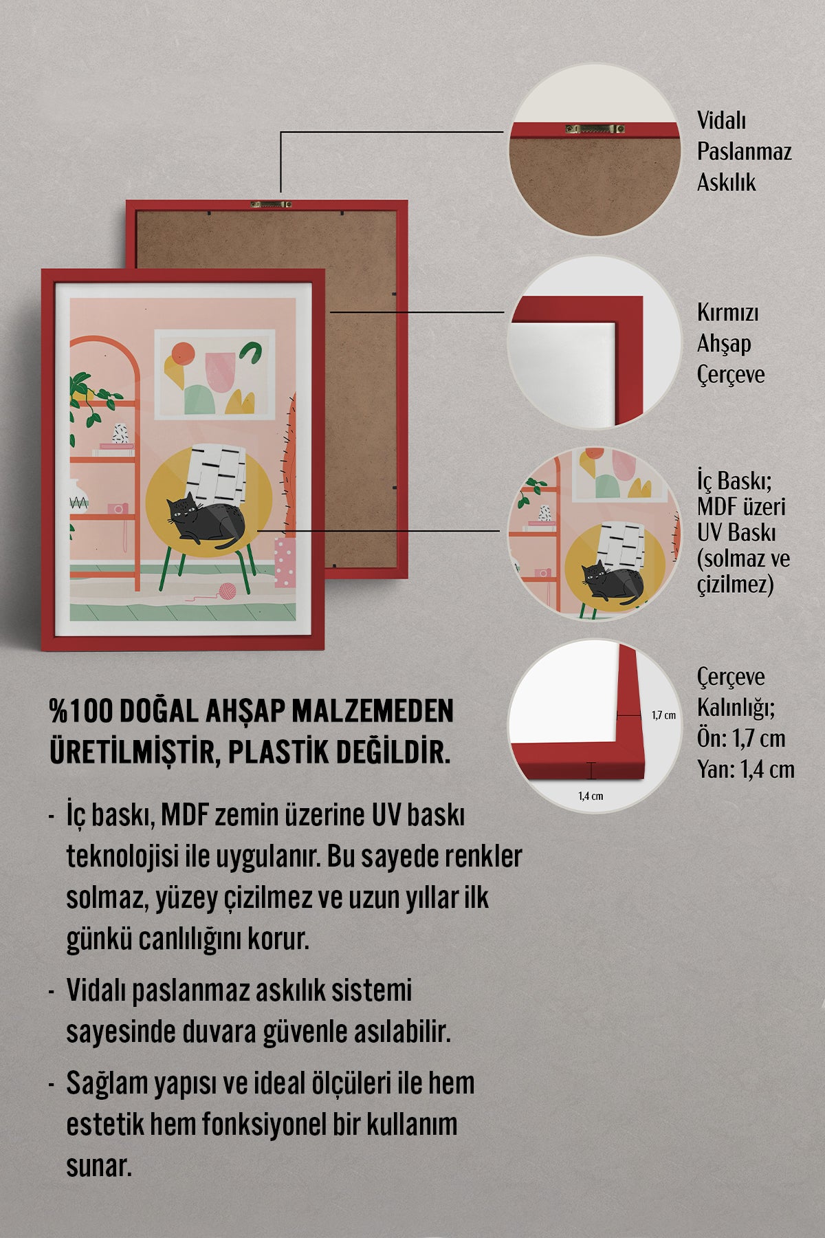 HOMEPACK Ahşap Çerçeveli Tablo Çerçeveli Poster Sanatsal Modern Duvar Dekoru TK-735