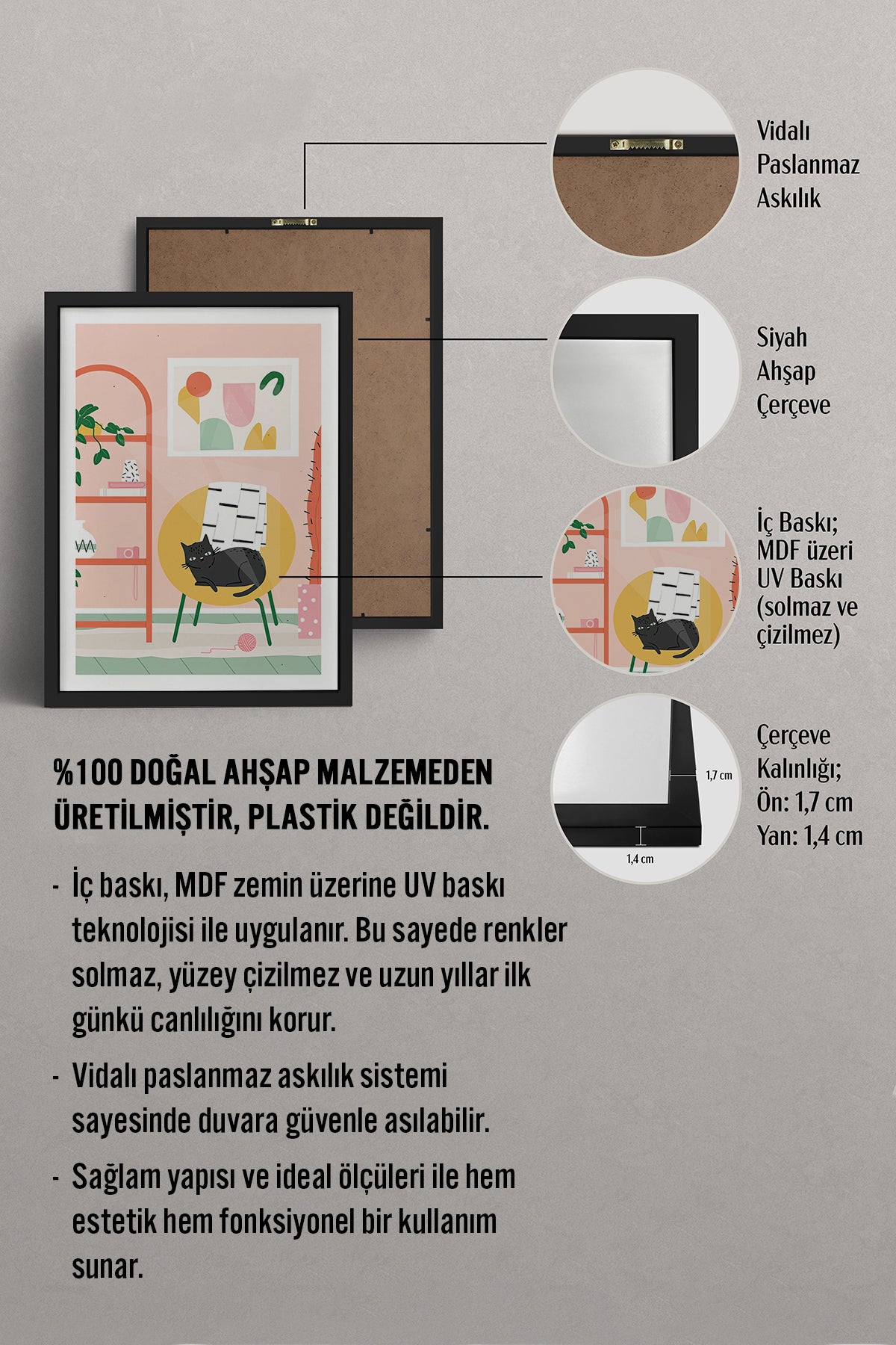 HOMEPACK Ahşap Çerçeveli Tablo Çerçeveli Poster Sanatsal Modern Duvar Dekoru TK-735