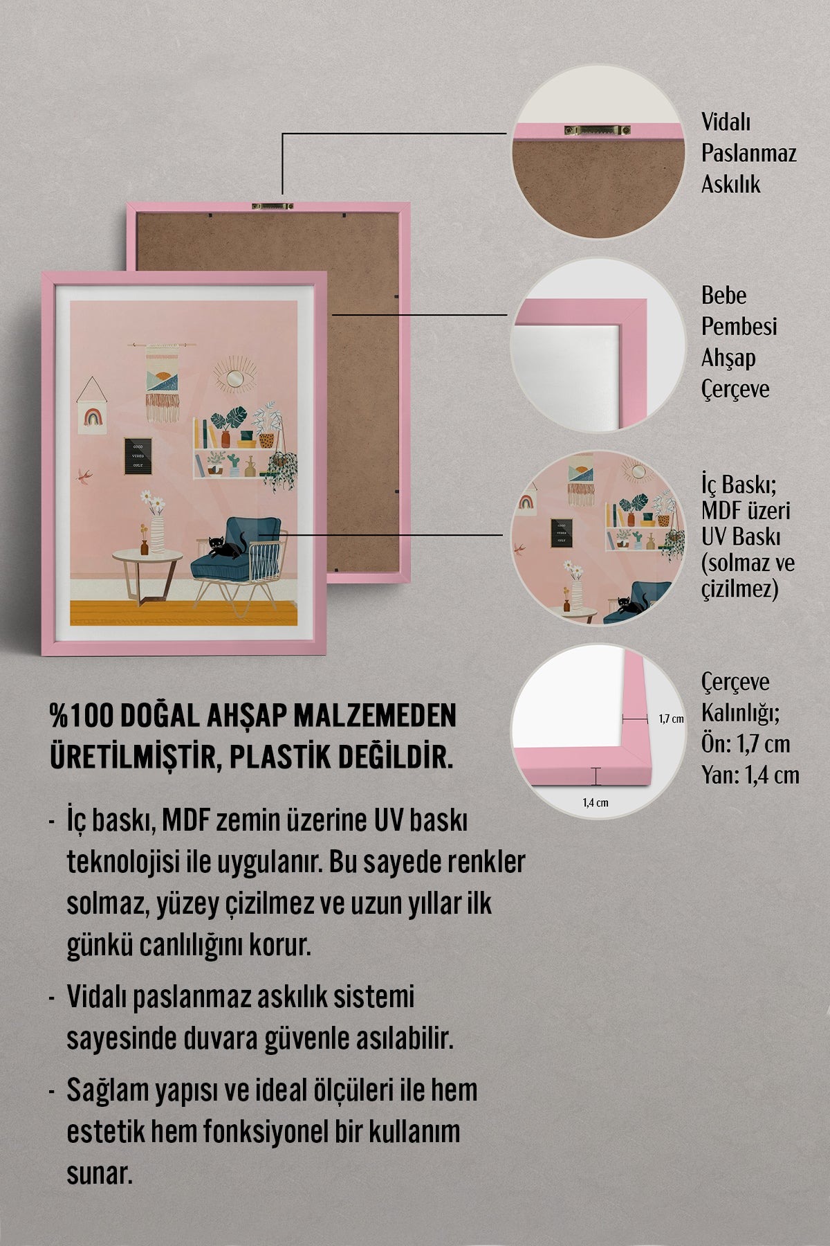 HOMEPACK Ahşap Çerçeveli Tablo Çerçeveli Poster Sanatsal Modern Duvar Dekoru TK-736