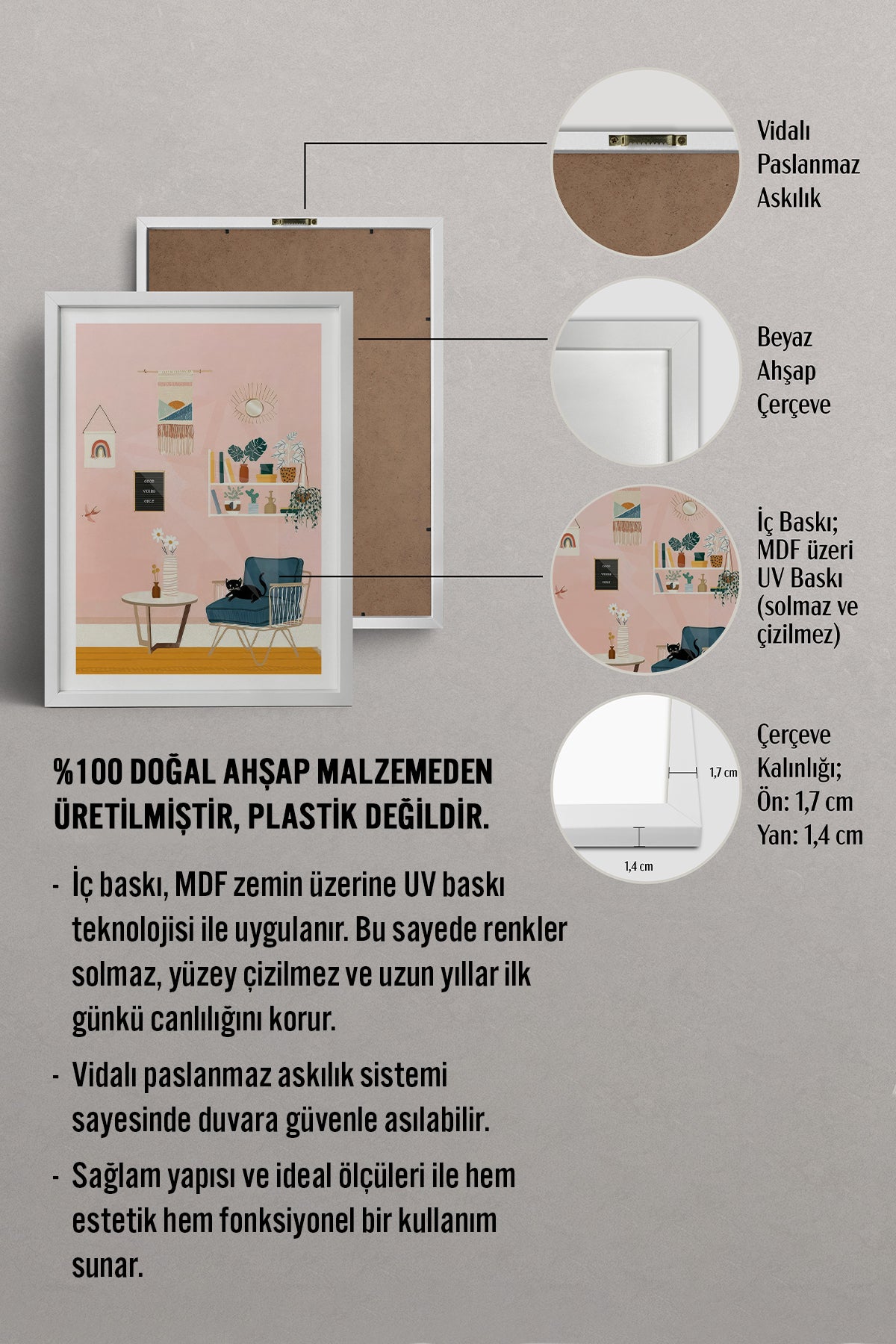 HOMEPACK Ahşap Çerçeveli Tablo Çerçeveli Poster Sanatsal Modern Duvar Dekoru TK-736