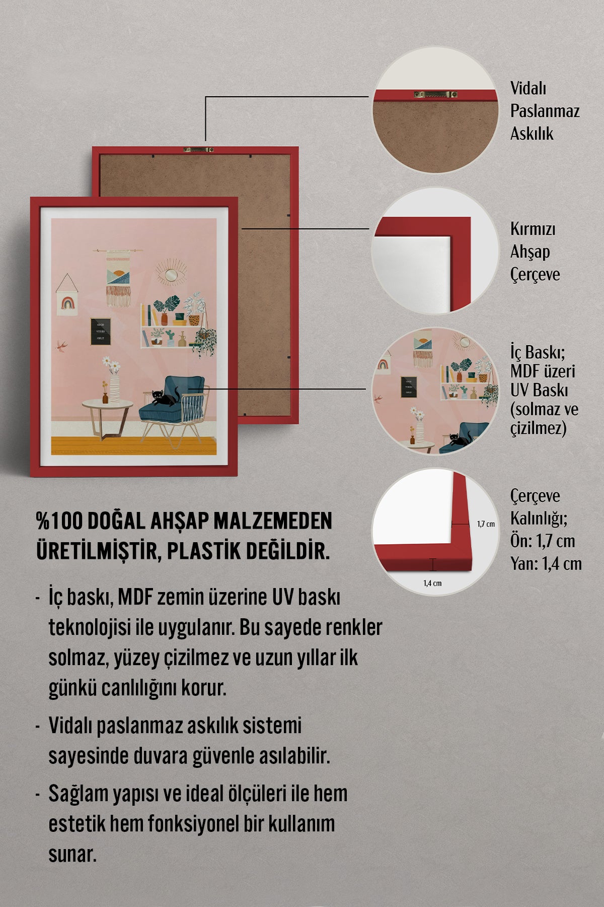 HOMEPACK Ahşap Çerçeveli Tablo Çerçeveli Poster Sanatsal Modern Duvar Dekoru TK-736