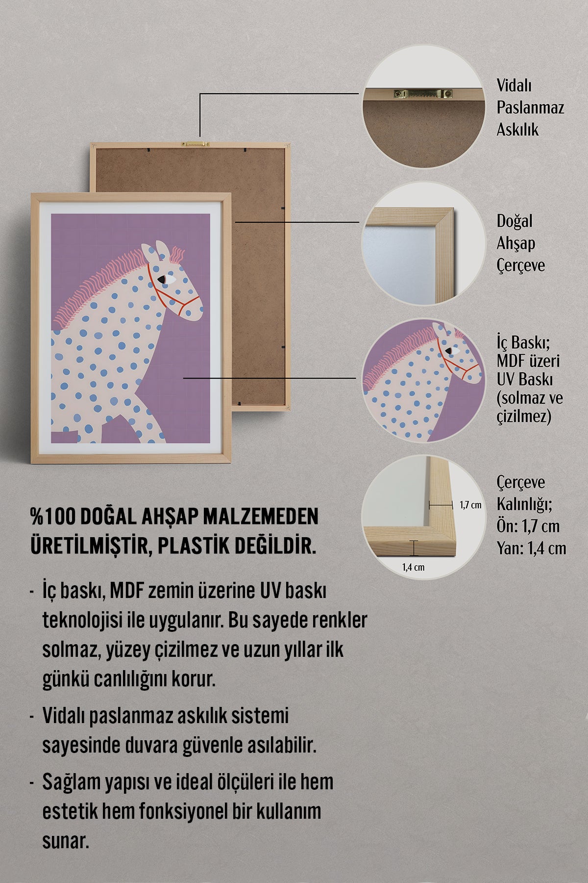 HOMEPACK Ahşap Çerçeveli Tablo Çerçeveli Poster Sanatsal Modern Duvar Dekoru TK-739