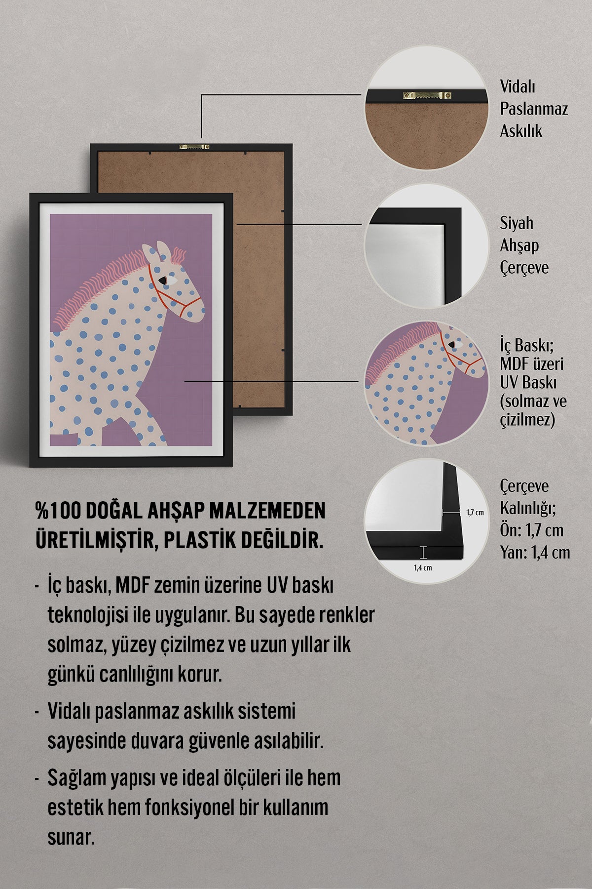 HOMEPACK Ahşap Çerçeveli Tablo Çerçeveli Poster Sanatsal Modern Duvar Dekoru TK-739