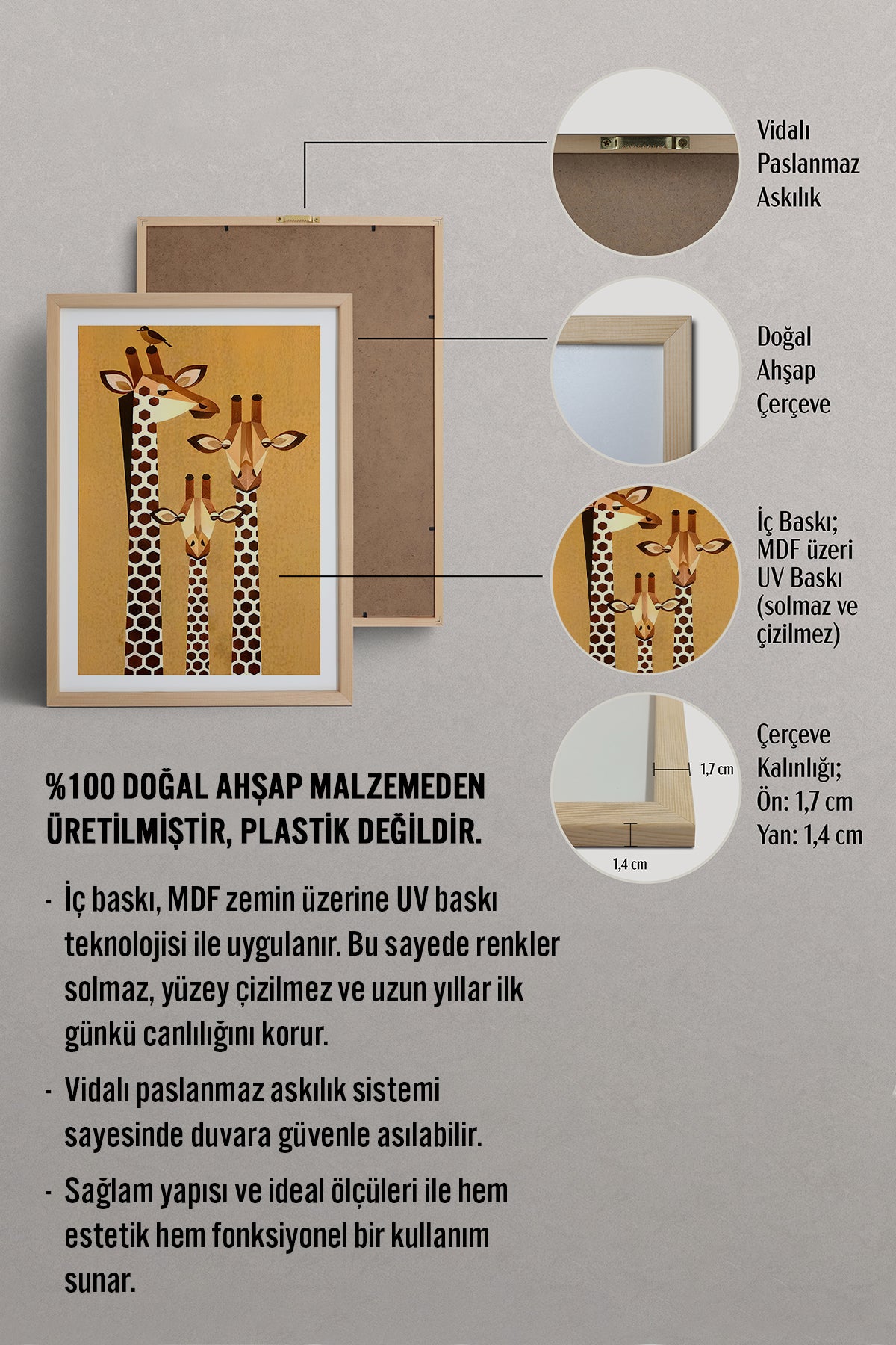 HOMEPACK Ahşap Çerçeveli Tablo Çerçeveli Poster Sanatsal Modern Duvar Dekoru TK-741