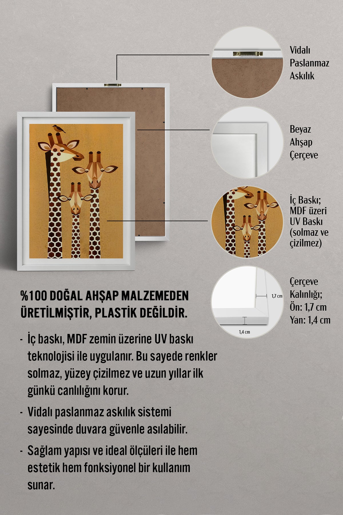 HOMEPACK Ahşap Çerçeveli Tablo Çerçeveli Poster Sanatsal Modern Duvar Dekoru TK-741