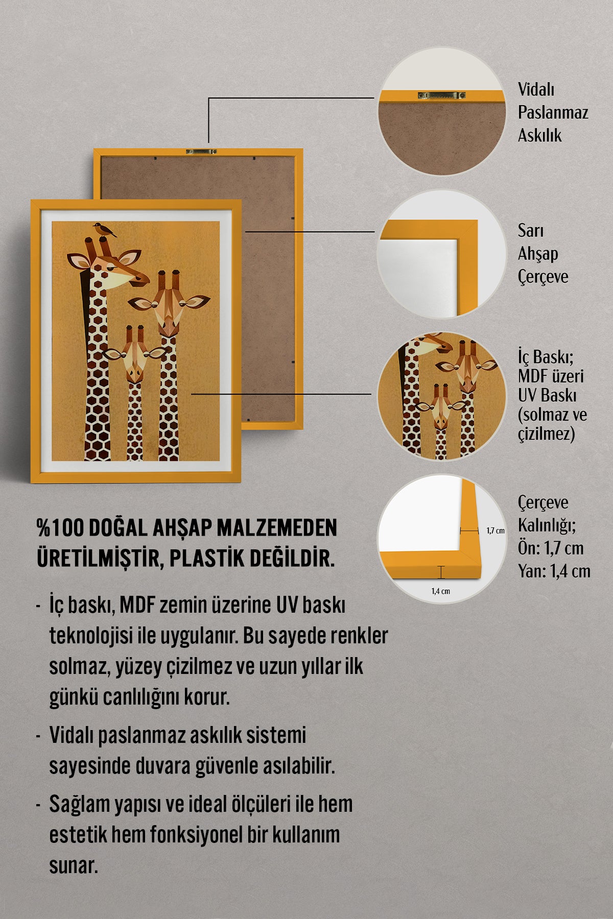 HOMEPACK Ahşap Çerçeveli Tablo Çerçeveli Poster Sanatsal Modern Duvar Dekoru TK-741