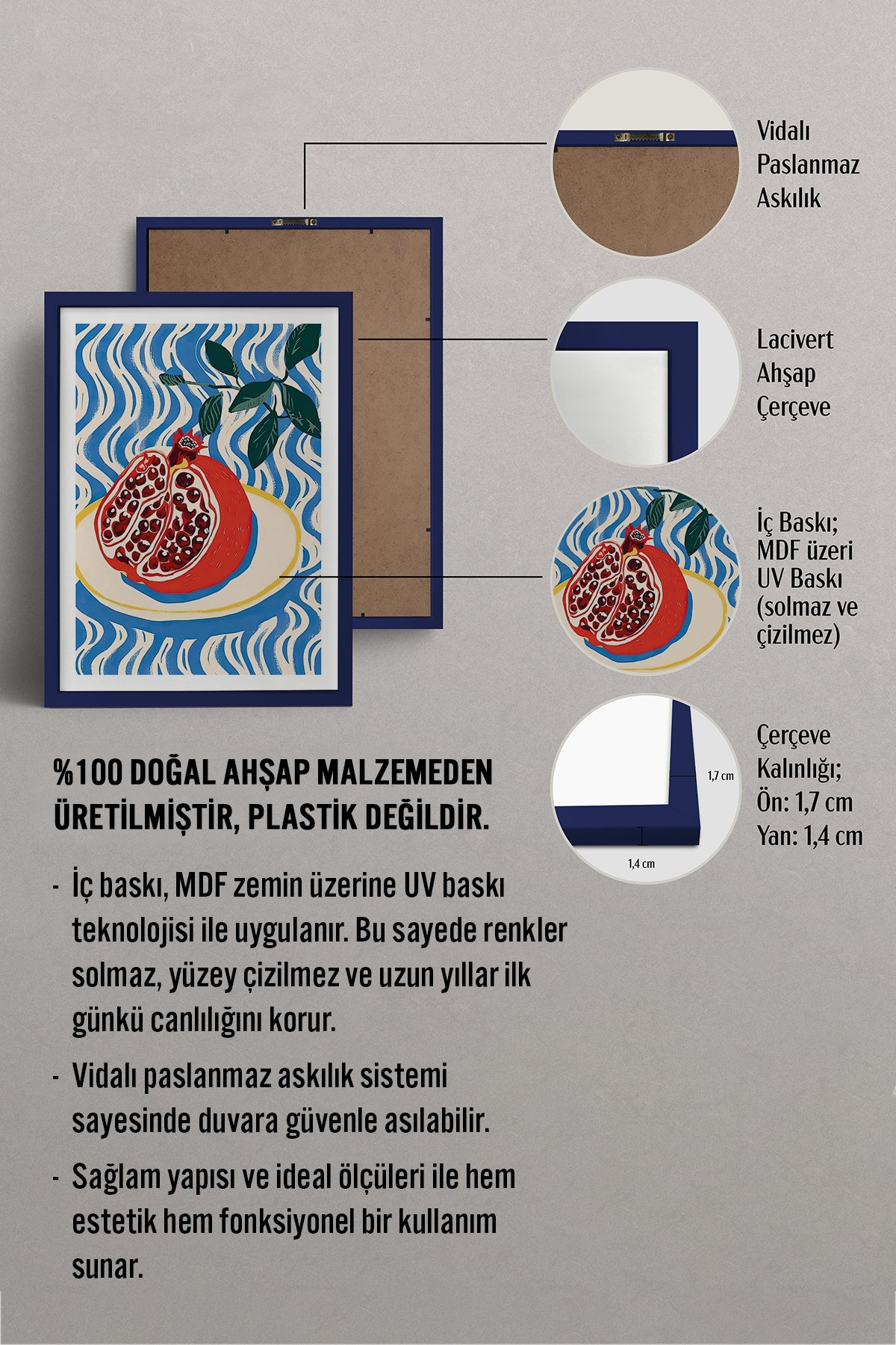 HOMEPACK Ahşap Çerçeveli Tablo Çerçeveli Poster Sanatsal Modern Duvar Dekoru TK-744