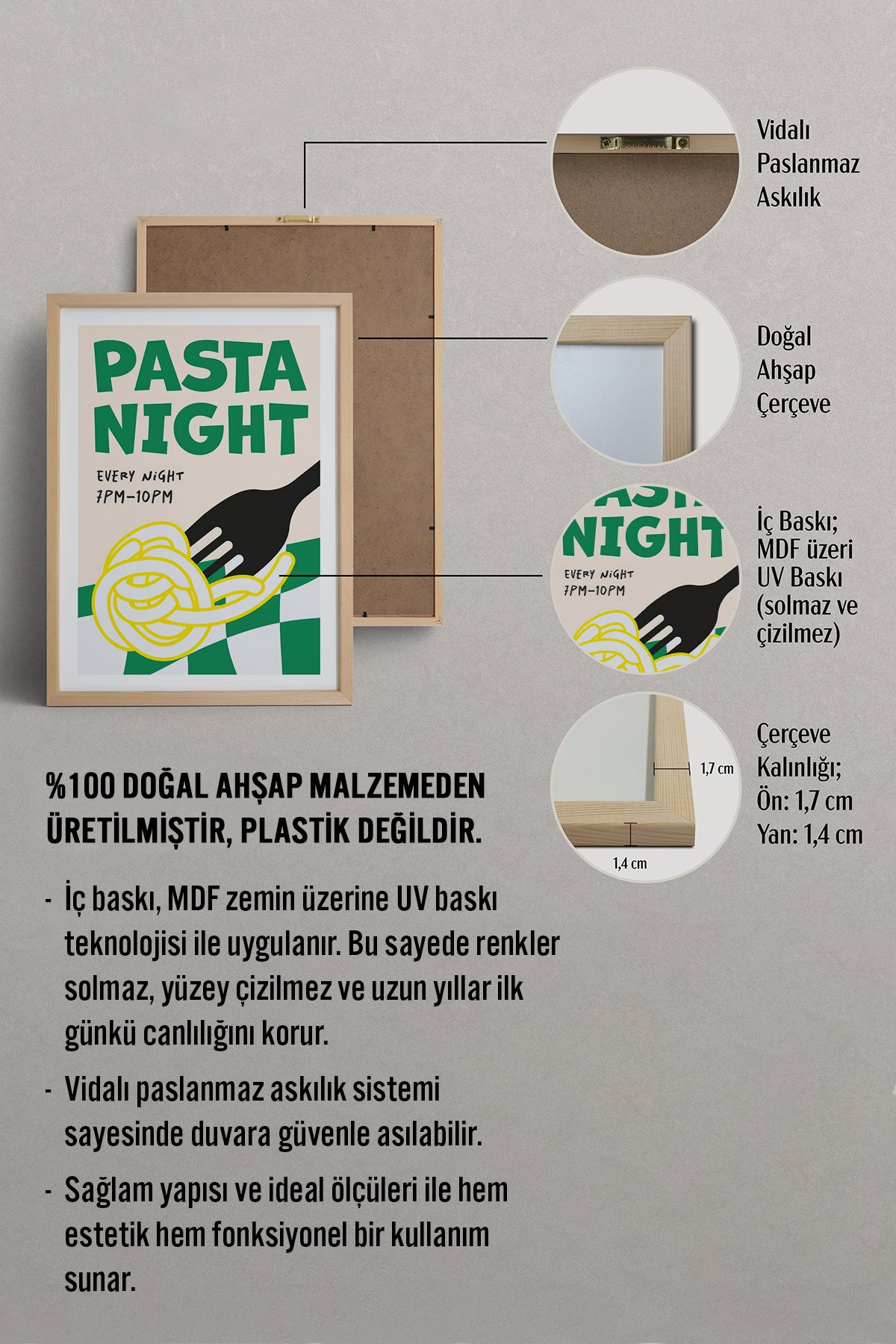 HOMEPACK Ahşap Çerçeveli Tablo Çerçeveli Poster Sanatsal Modern Duvar Dekoru TK-746