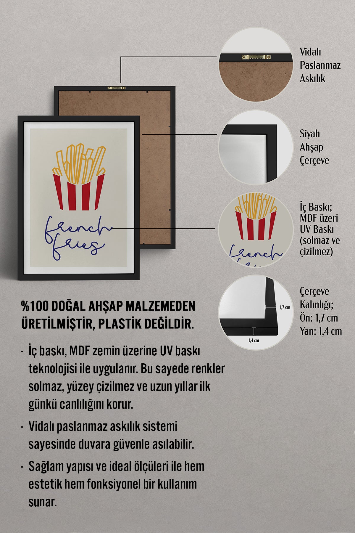 HOMEPACK Ahşap Çerçeveli Tablo Çerçeveli Poster Sanatsal Modern Duvar Dekoru TK-748