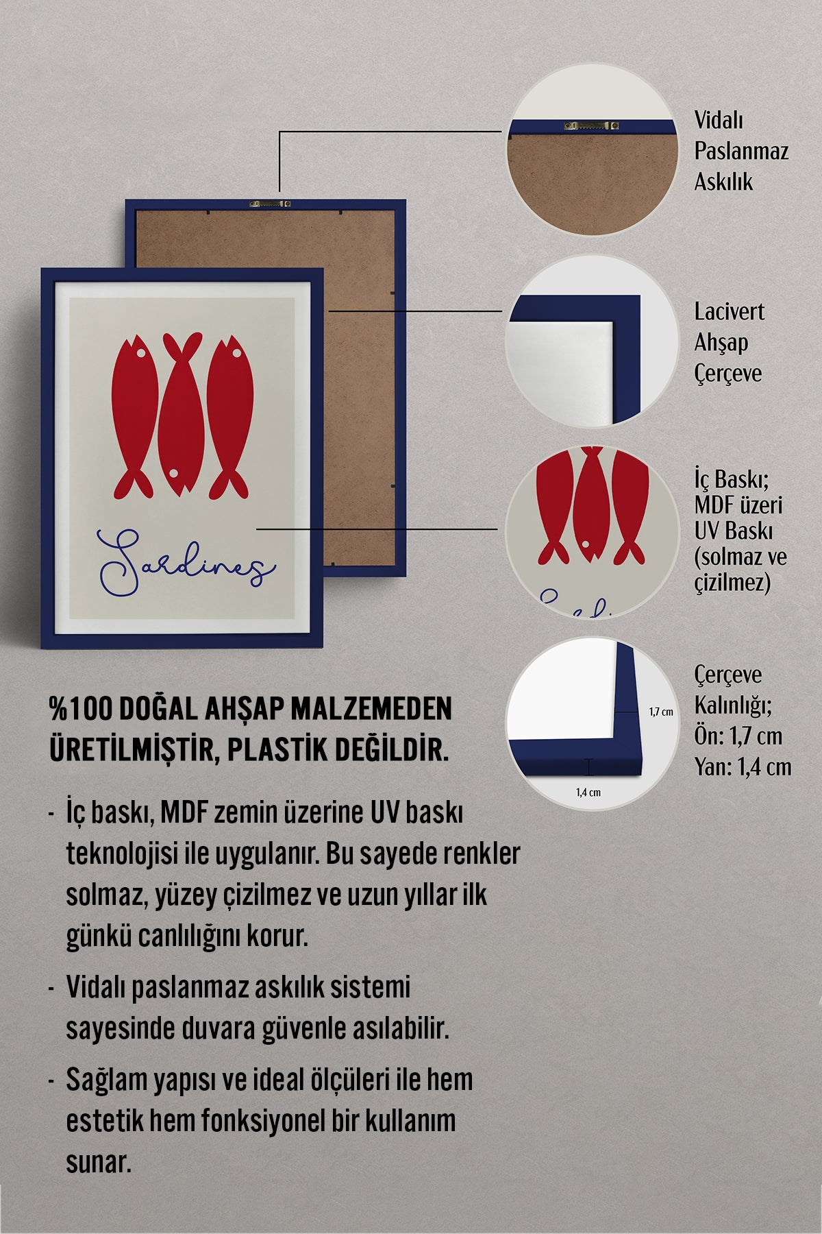 HOMEPACK Ahşap Çerçeveli Tablo Çerçeveli Poster Sanatsal Modern Duvar Dekoru TK-749