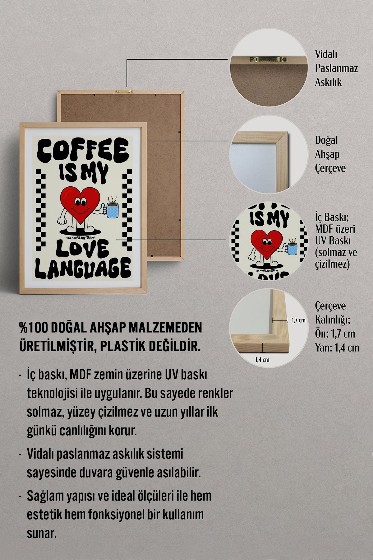 HOMEPACK Ahşap Çerçeveli Tablo Çerçeveli Poster Sanatsal Modern Duvar Dekoru TK-751