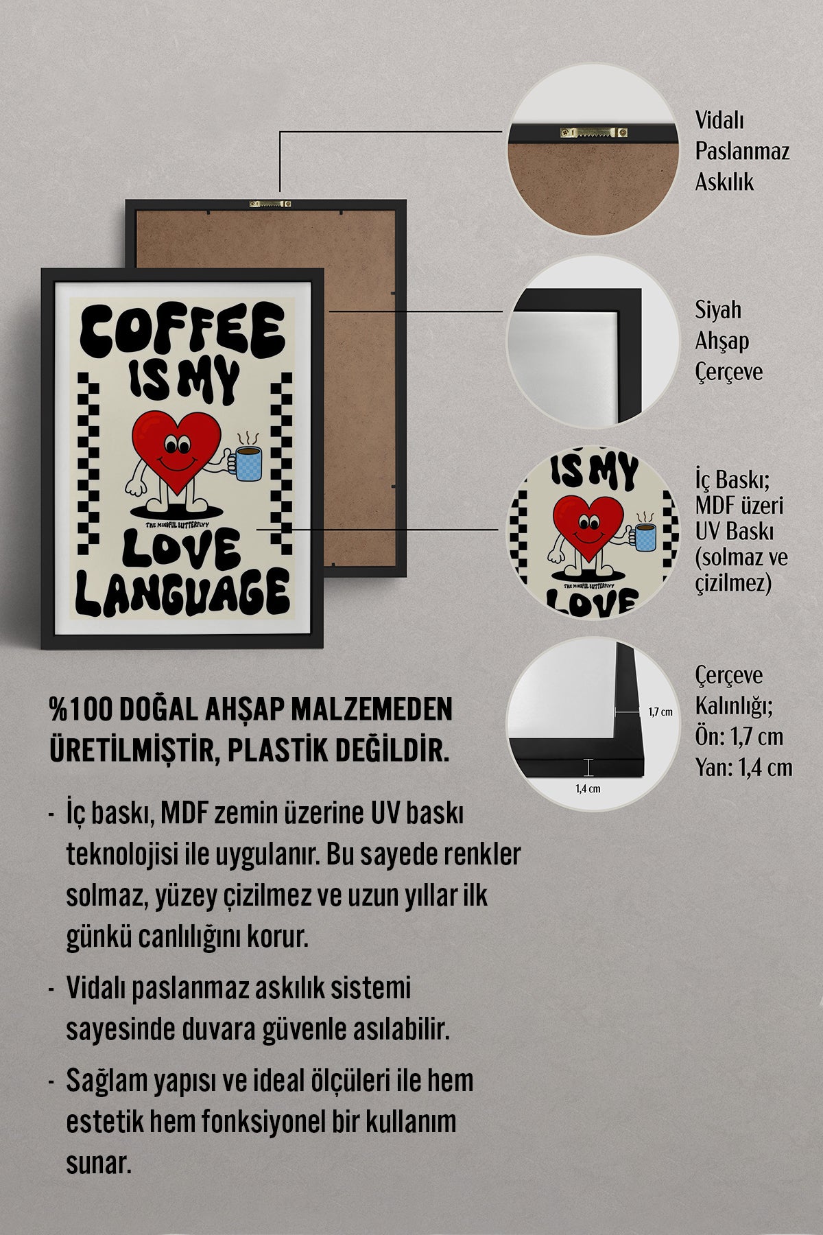 HOMEPACK Ahşap Çerçeveli Tablo Çerçeveli Poster Sanatsal Modern Duvar Dekoru TK-751