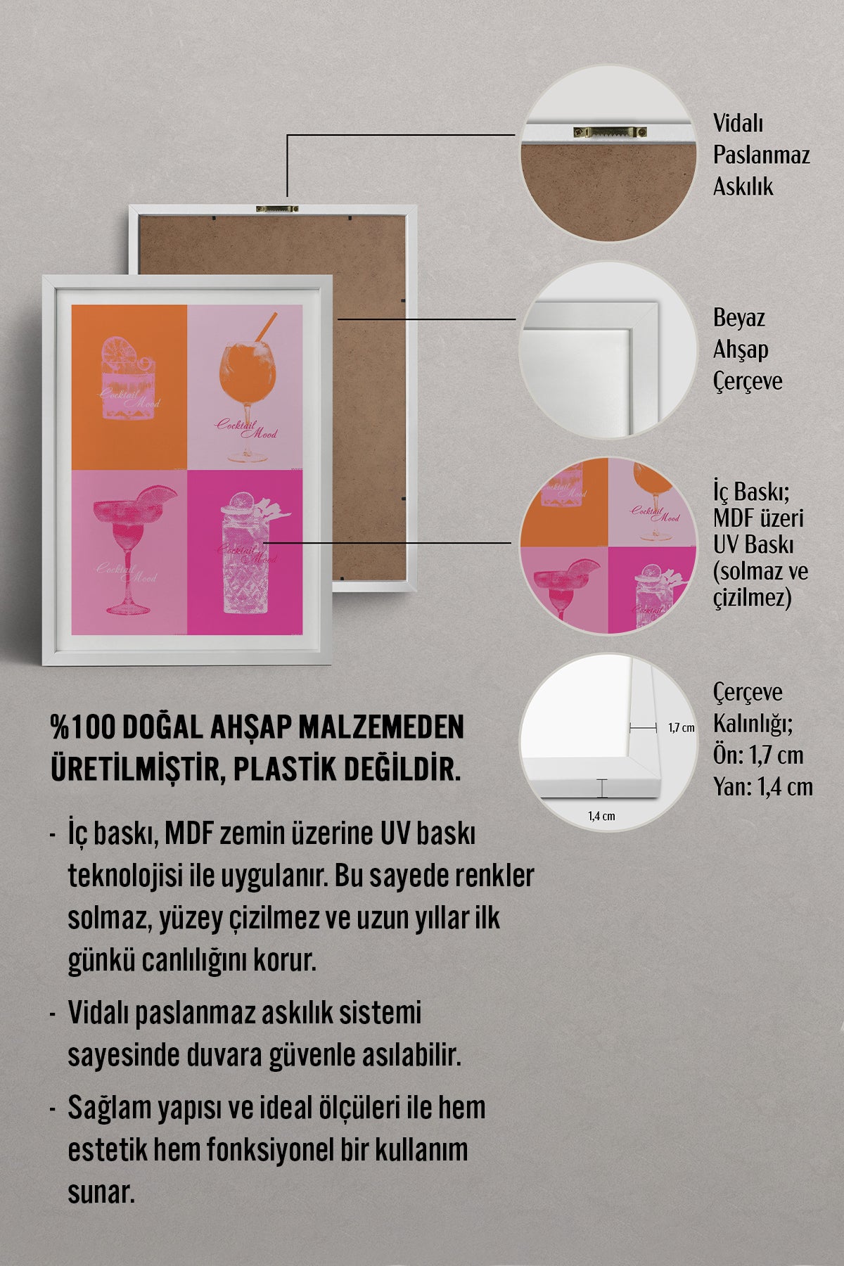 HOMEPACK Ahşap Çerçeveli Tablo Çerçeveli Poster Sanatsal Modern Duvar Dekoru TK-754