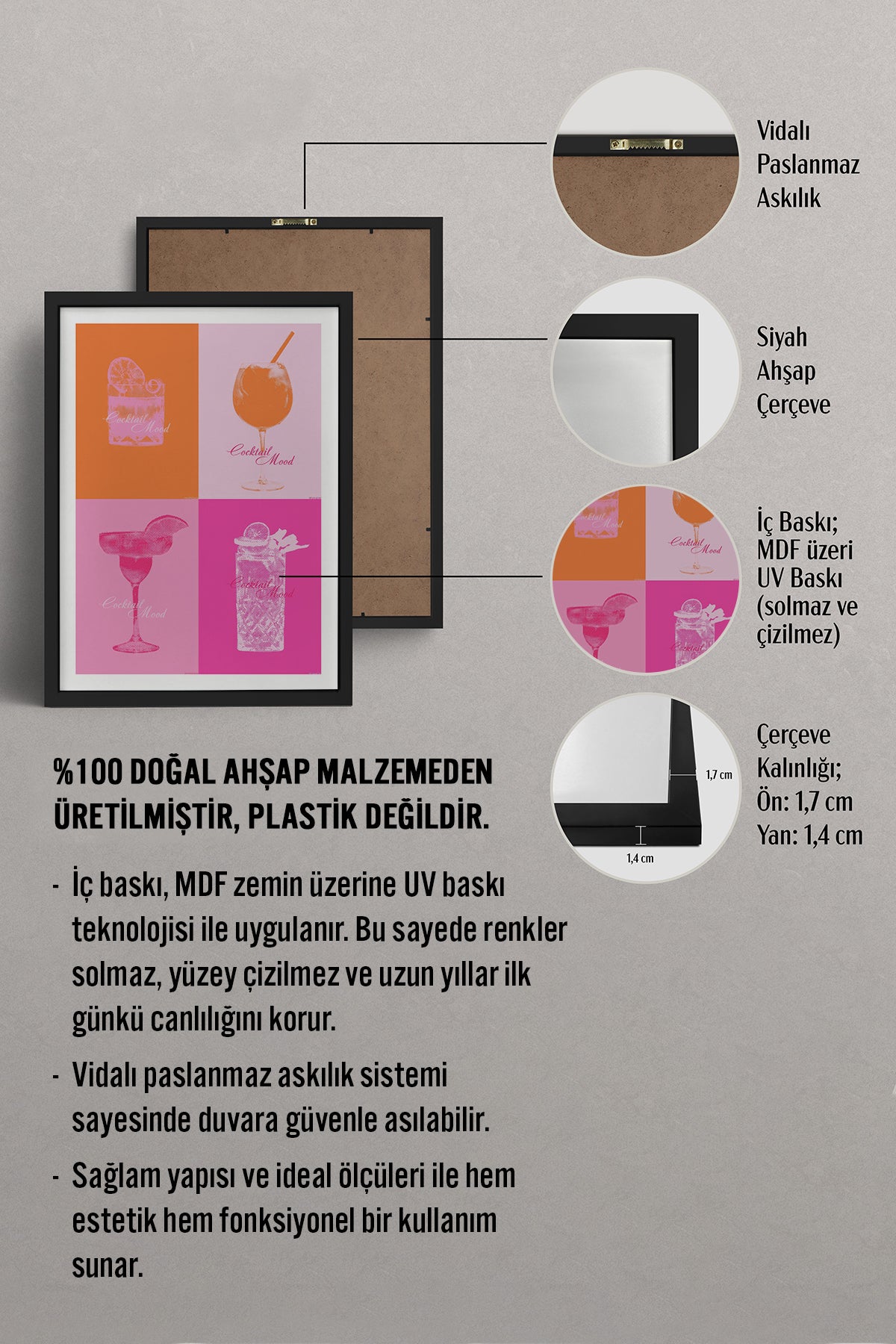 HOMEPACK Ahşap Çerçeveli Tablo Çerçeveli Poster Sanatsal Modern Duvar Dekoru TK-754