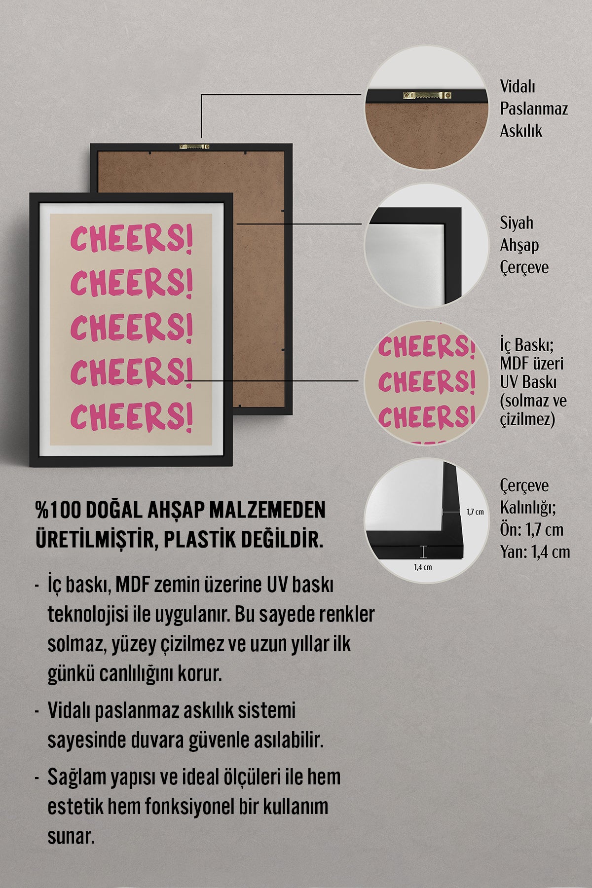 HOMEPACK Ahşap Çerçeveli Tablo Çerçeveli Poster Sanatsal Modern Duvar Dekoru TK-755