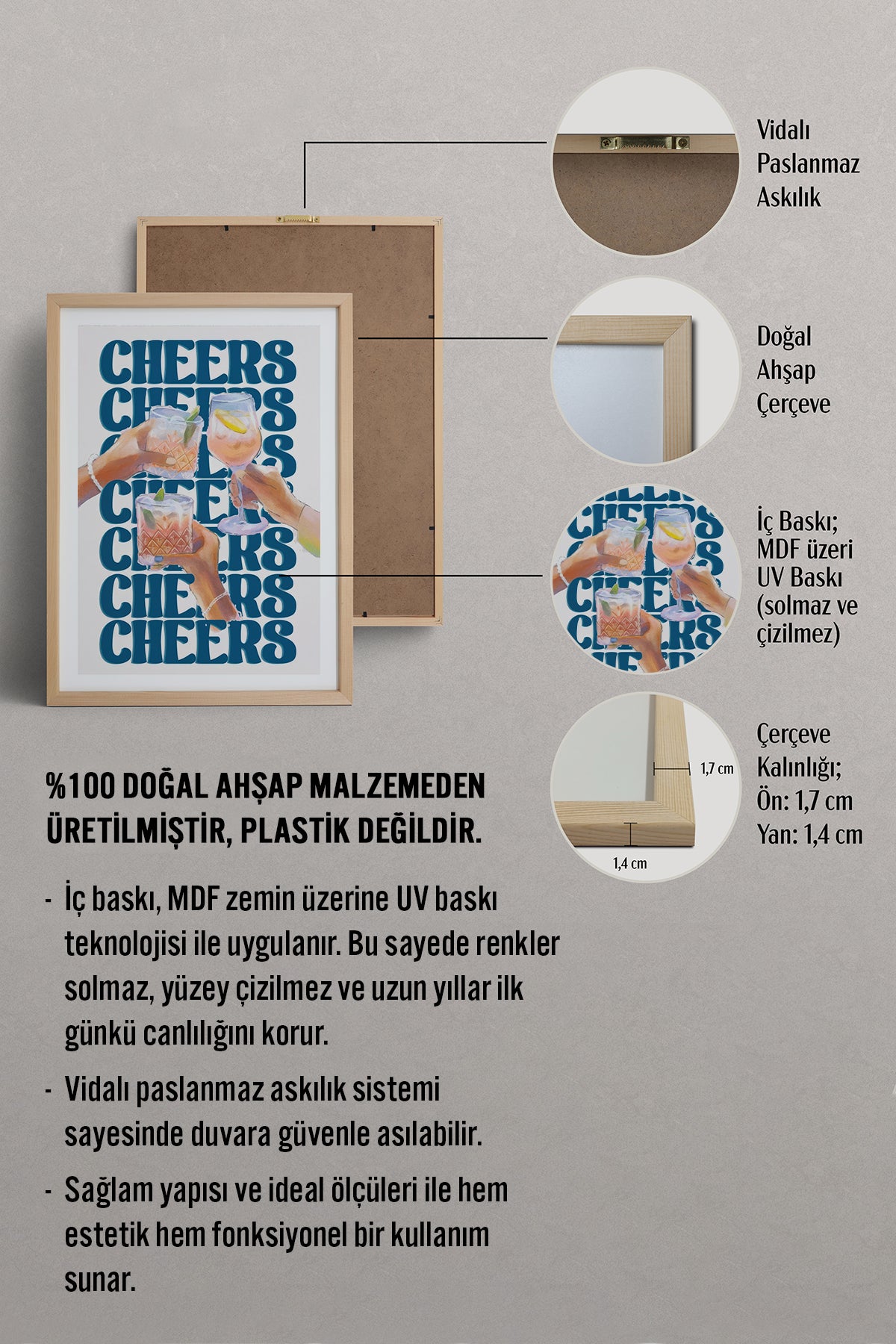 HOMEPACK Ahşap Çerçeveli Tablo Çerçeveli Poster Sanatsal Modern Duvar Dekoru TK-756