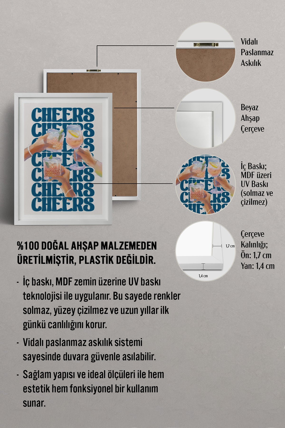 HOMEPACK Ahşap Çerçeveli Tablo Çerçeveli Poster Sanatsal Modern Duvar Dekoru TK-756