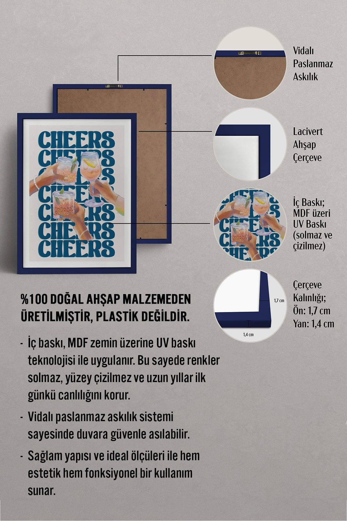 HOMEPACK Ahşap Çerçeveli Tablo Çerçeveli Poster Sanatsal Modern Duvar Dekoru TK-756